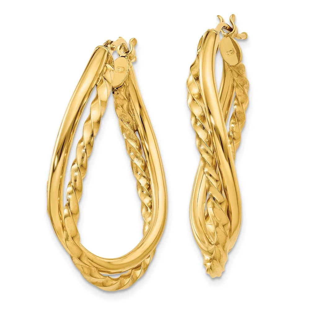 Primal Gold 14 Karat Yellow Gold Textured and Polished Twist Hoop Earrings