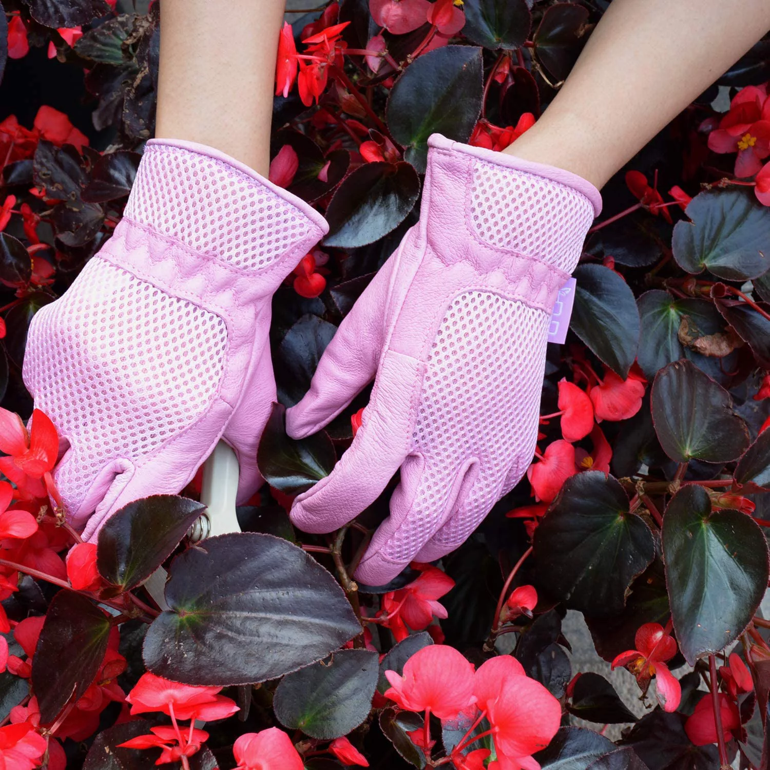 HANDLANDY Women Pigskin Leather Gardening Gloves, 3D Mesh Breathable Rose Garden Gloves, Small