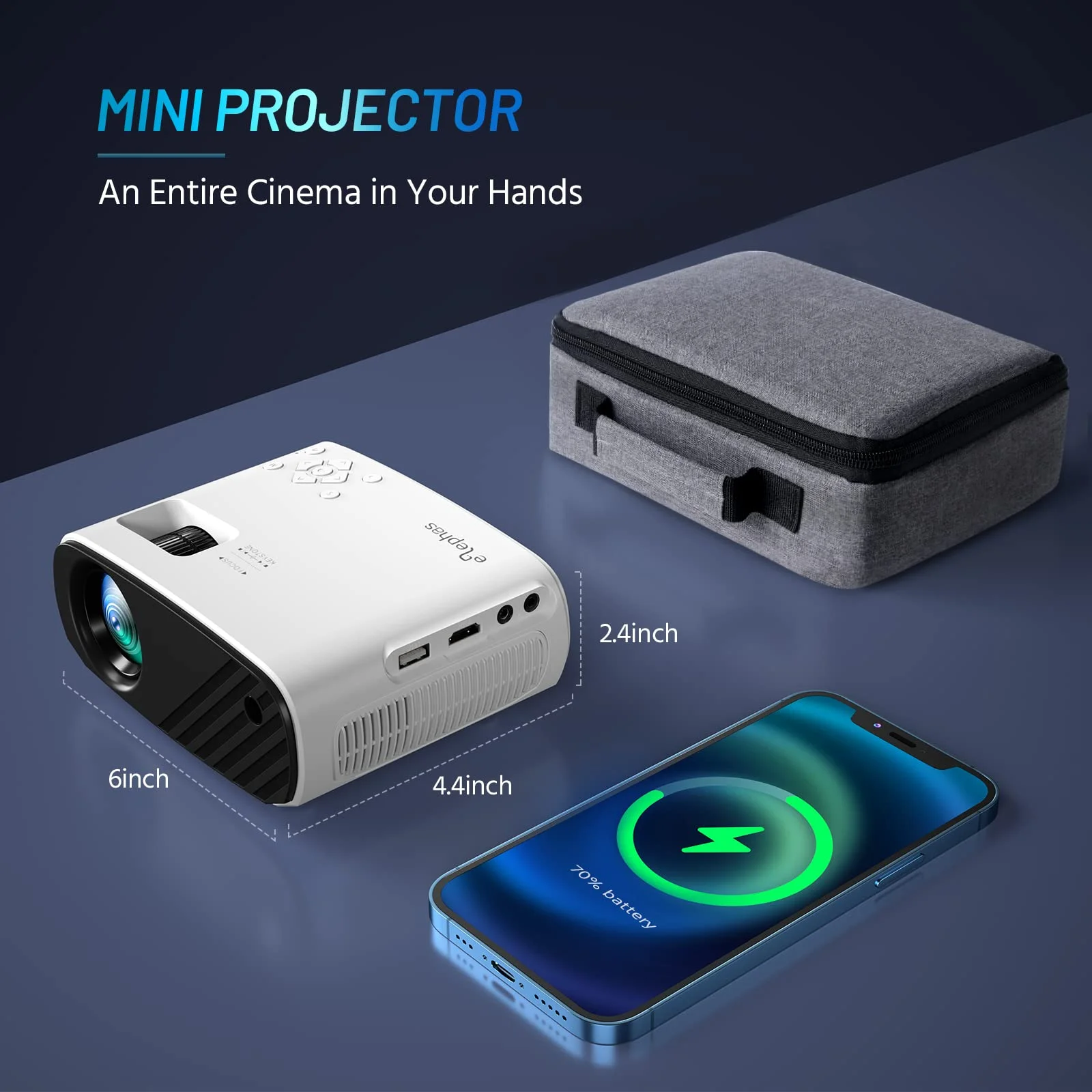 ELEPHAS Mini Projector 1080P LCD HD Portable Home Theater Projector,White
