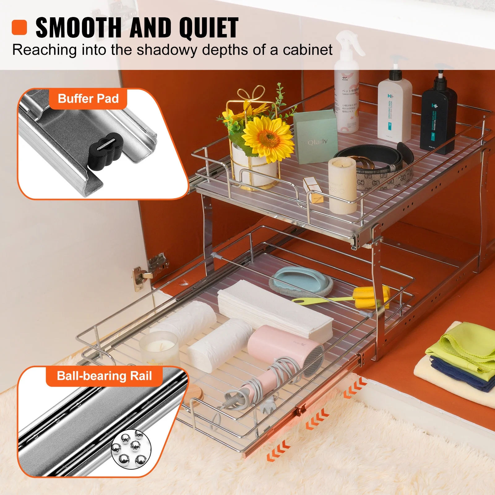 SKYSHALO 18x20 inch Drawer Basket 2-Tier Wire Pull Out Cabinet Under Sink Organizer