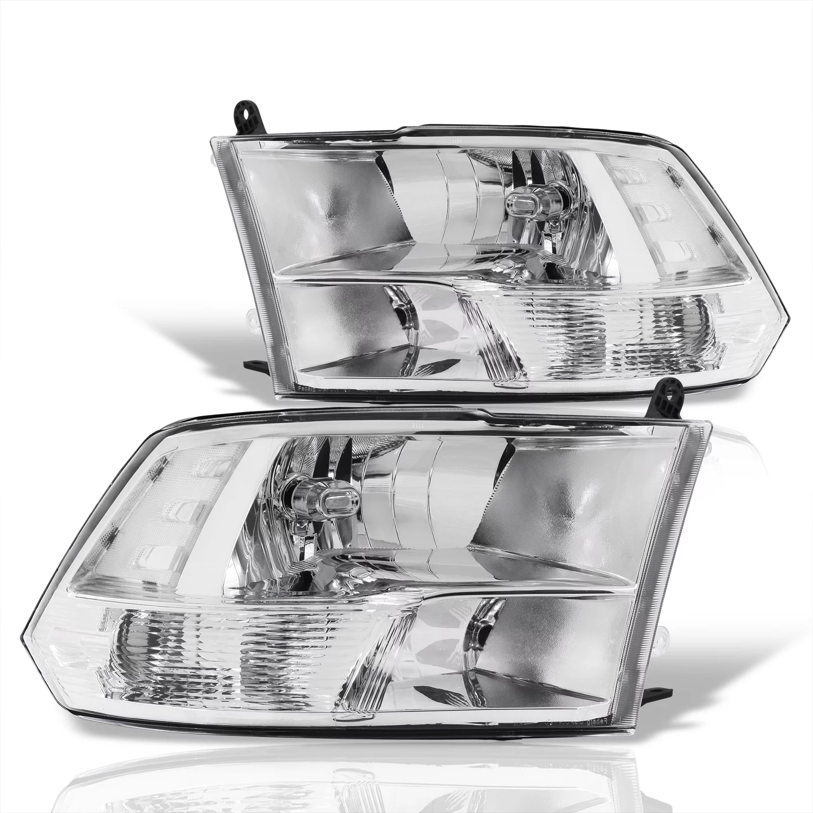 AJP Distributors Quad Headlights Lamps Chrome Housing Clear Signal Assembly LH+RH Compatible/Replacement For Dodge Ram 2009 2010 2011 2012 2013 2014 2015 2016 2017 2018 09 10 11 12 13 14 15 16 17 18