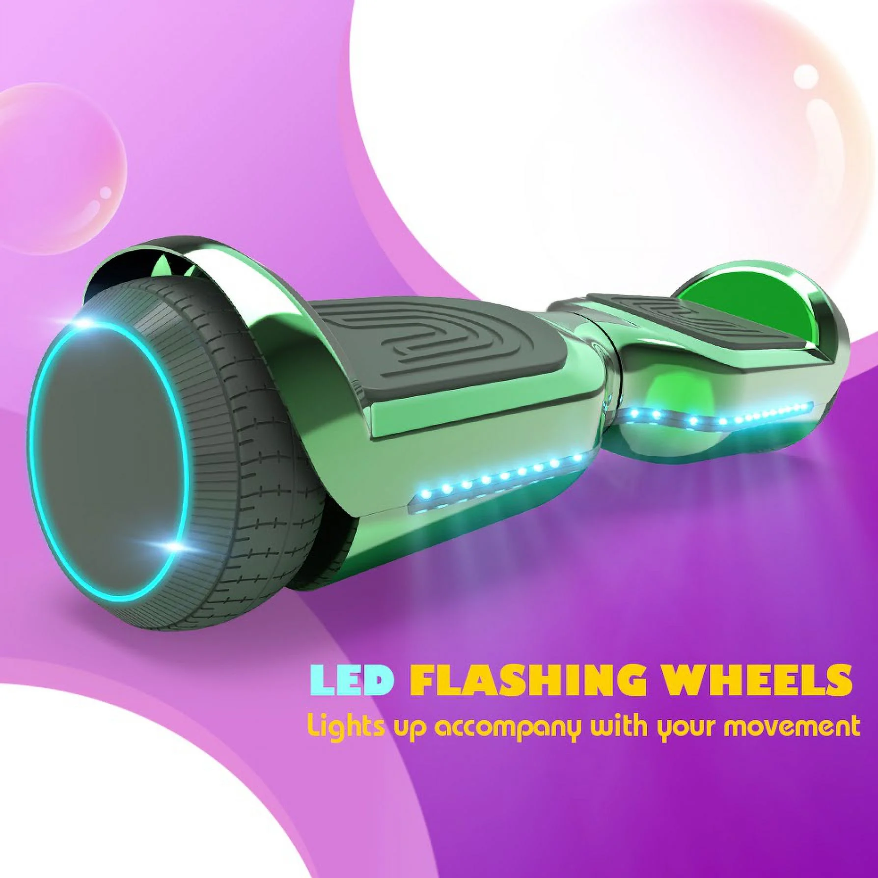 6.5'' Hoverboard with Front/Back LED & Bluetooth Speaker, Self-Balance Flash Wheel, UL Chrome Green