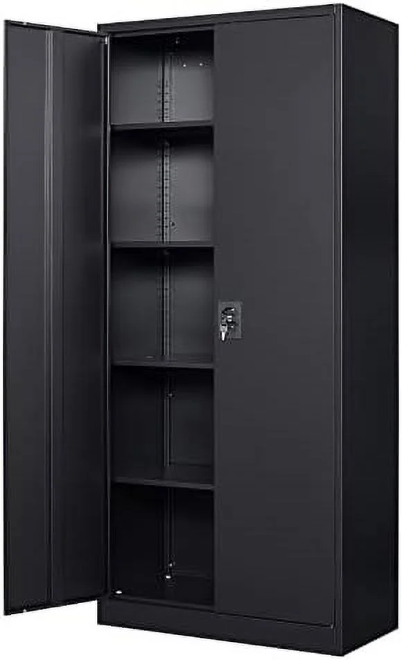 GVJMTKP Metal  Cabinet with Lock  71" Tall Steel File Locker with 2 Adjustable Shelves and 4 Doors  Tall Cabinet for Office  Garage  Home  Pantry (Grey White)