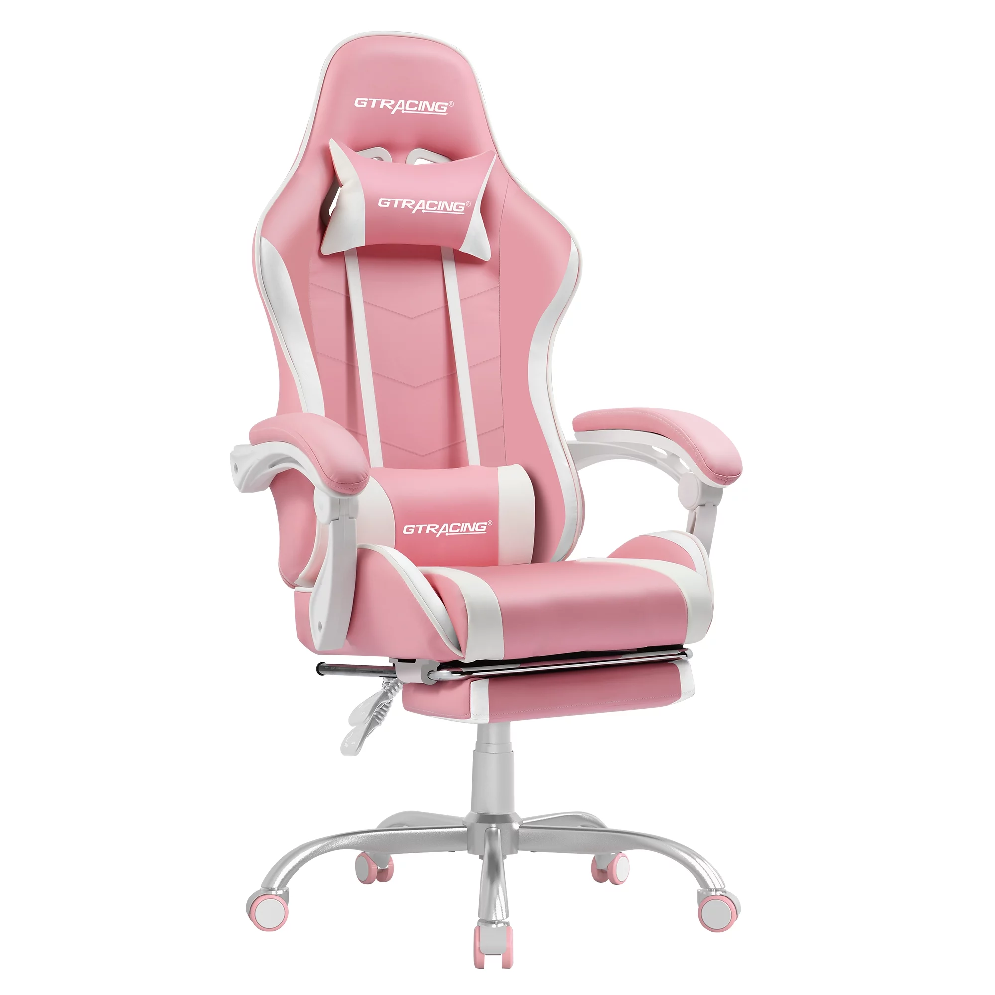 GTRACING Adjustable Height Reclining Office Gaming Chair with Footrest, Pink
