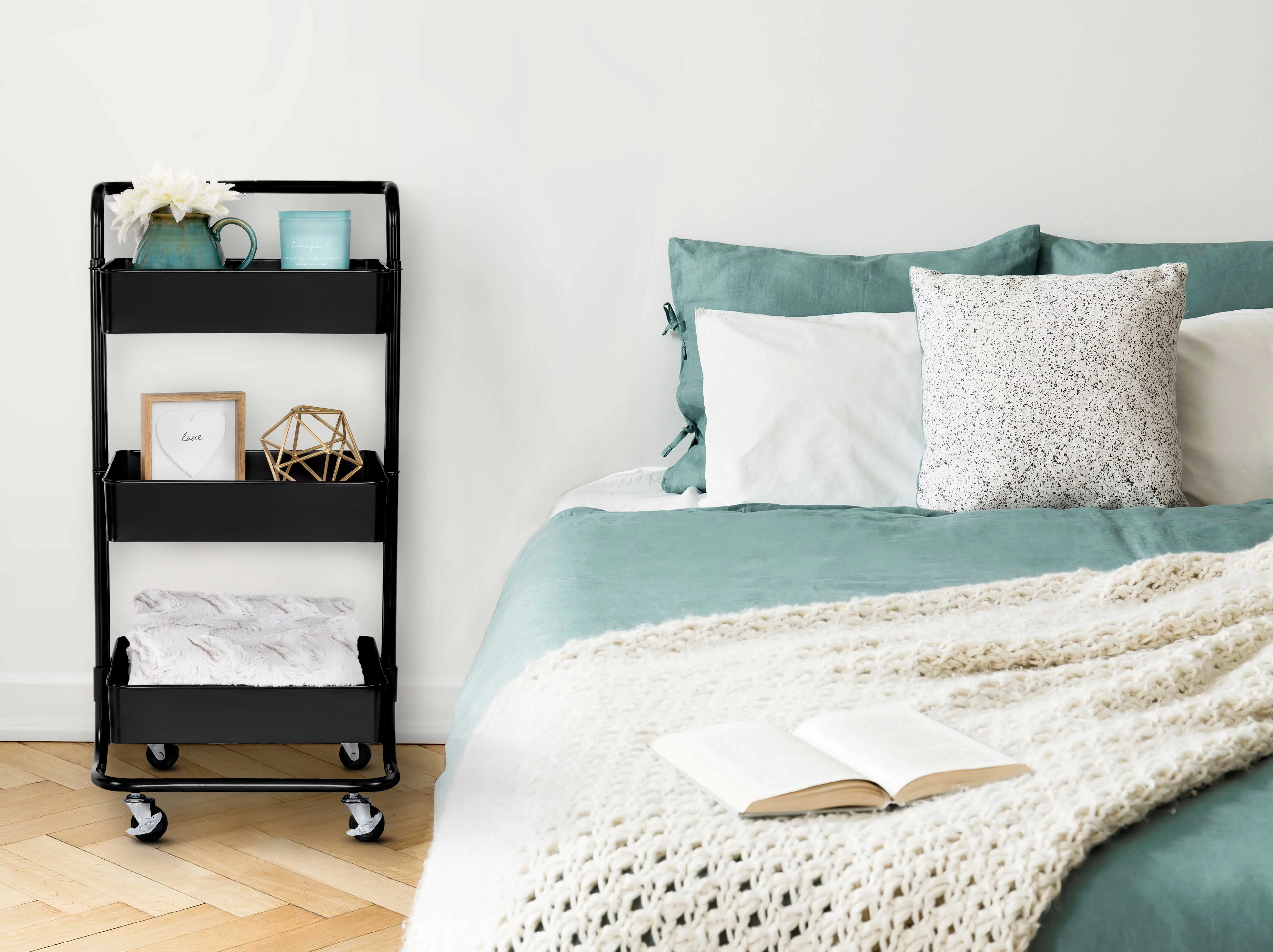 Seville Classics 3-Tier Steel Cart with Handle, Black