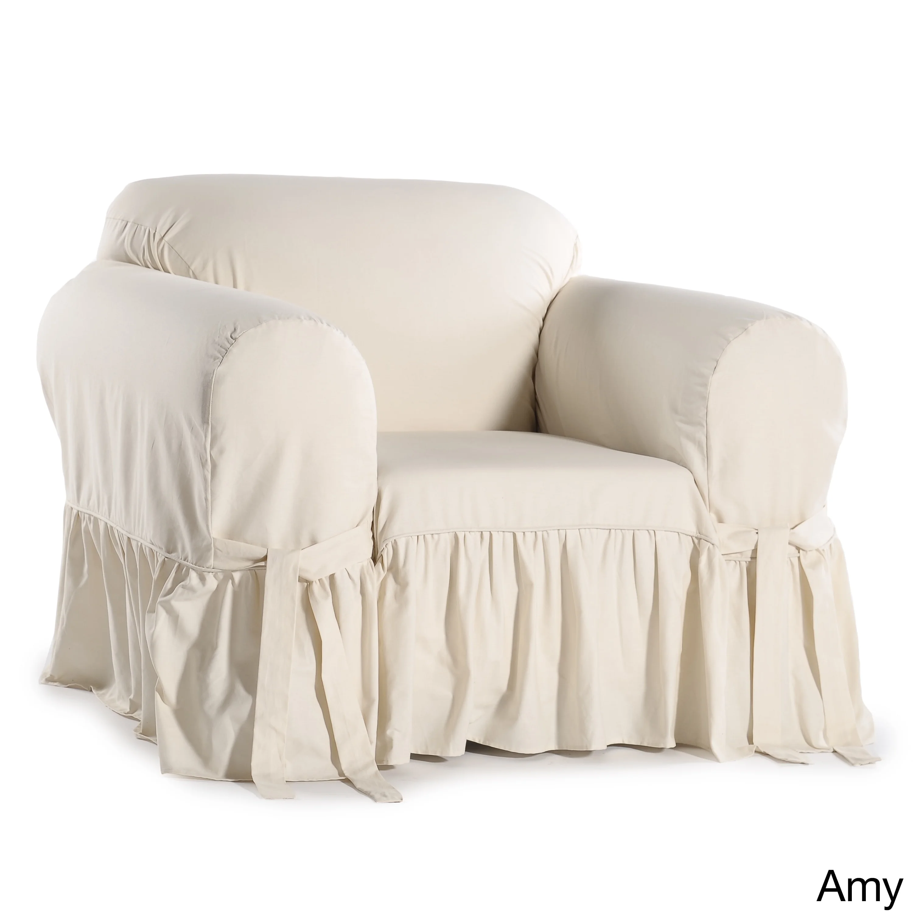 Classic Slipcovers Ruffled Cotton Arm Chair Slipcover Beige