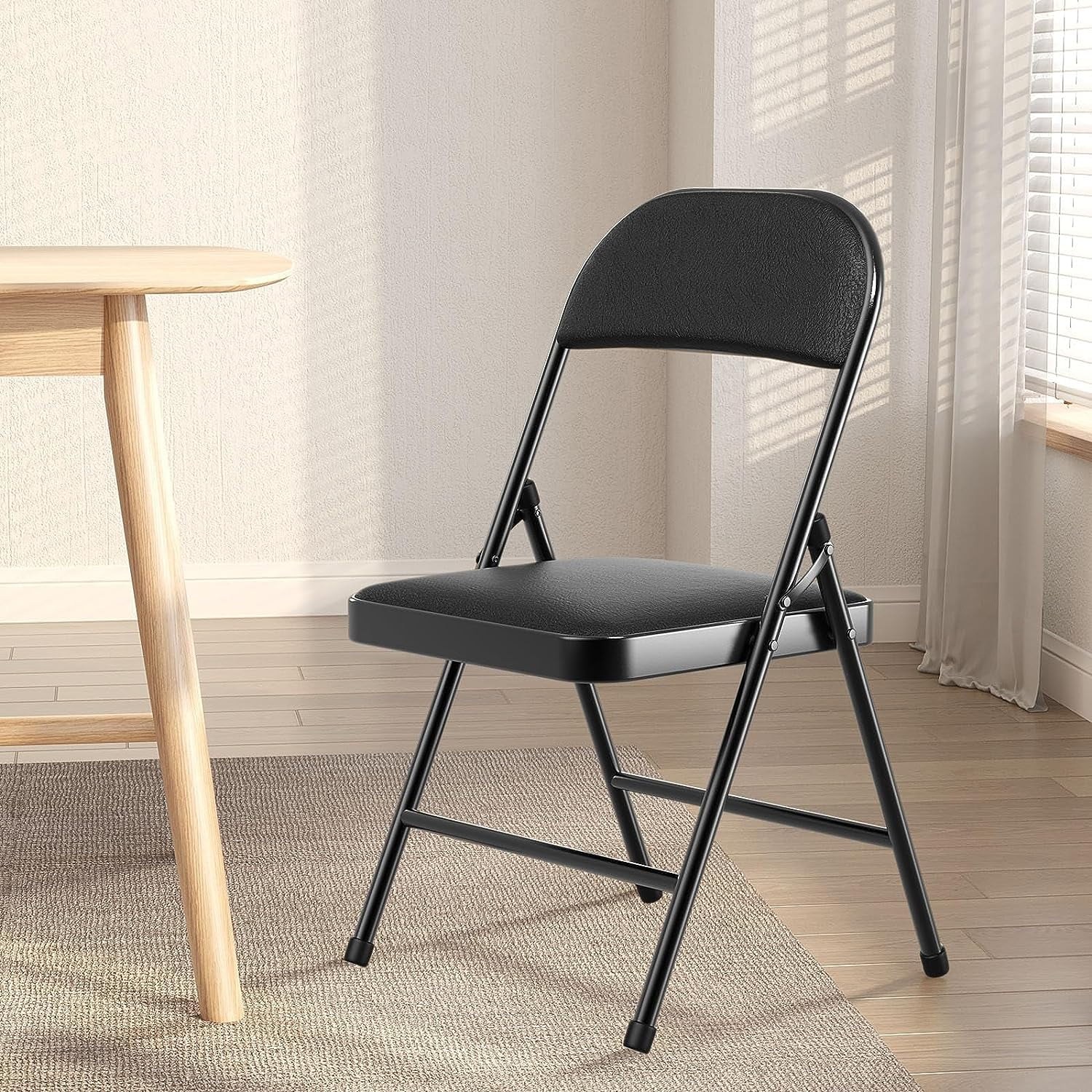 Nazhura 4 Pack Folding Chairs with Padded Cushion and Back, Padded Folding Chairs for Home and Office, Indoor and Outdoor Events (Black, 4 Pack)