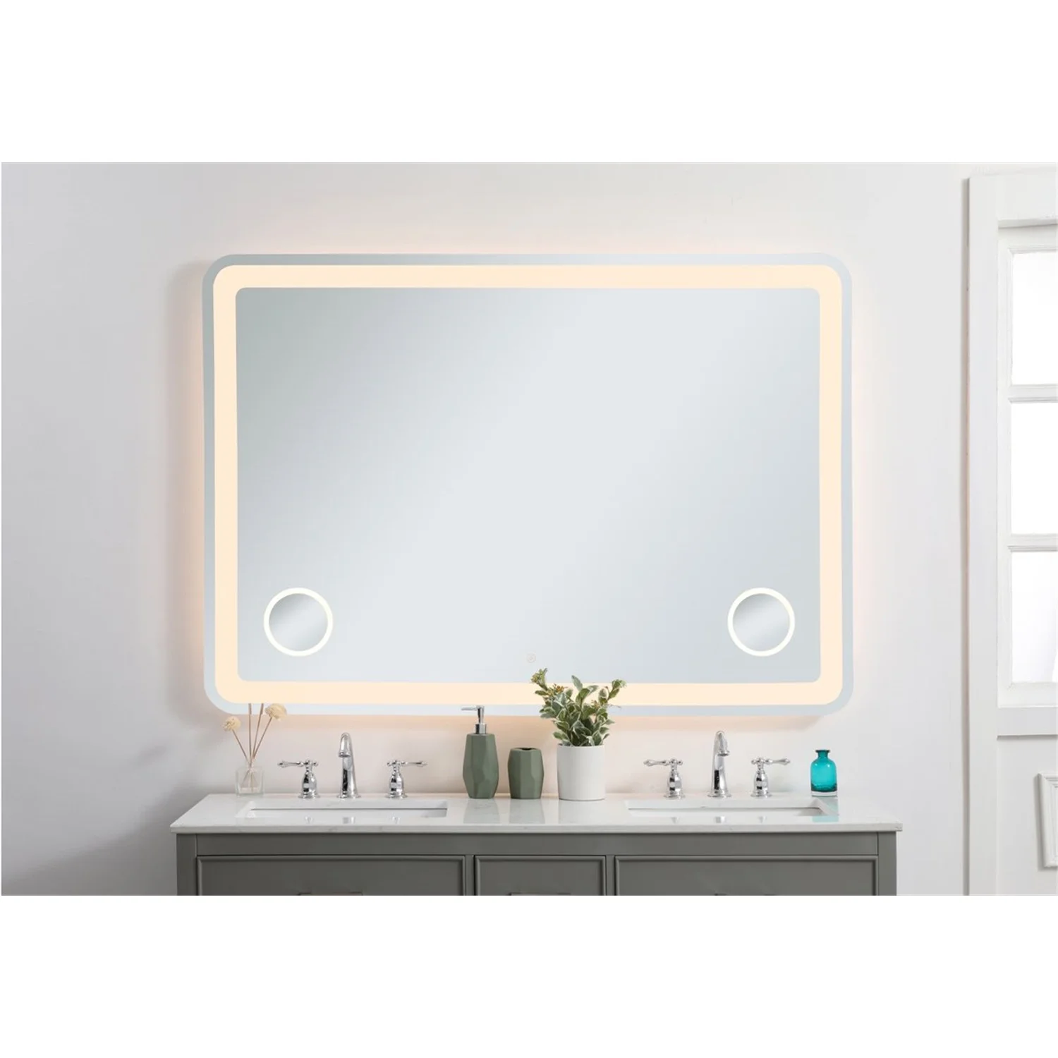 Elegant Decor  42 x 60 in. Lux Hardwired LED Mirror with Magnifier & Color Changing Temperature 3000K-4200K-6400K