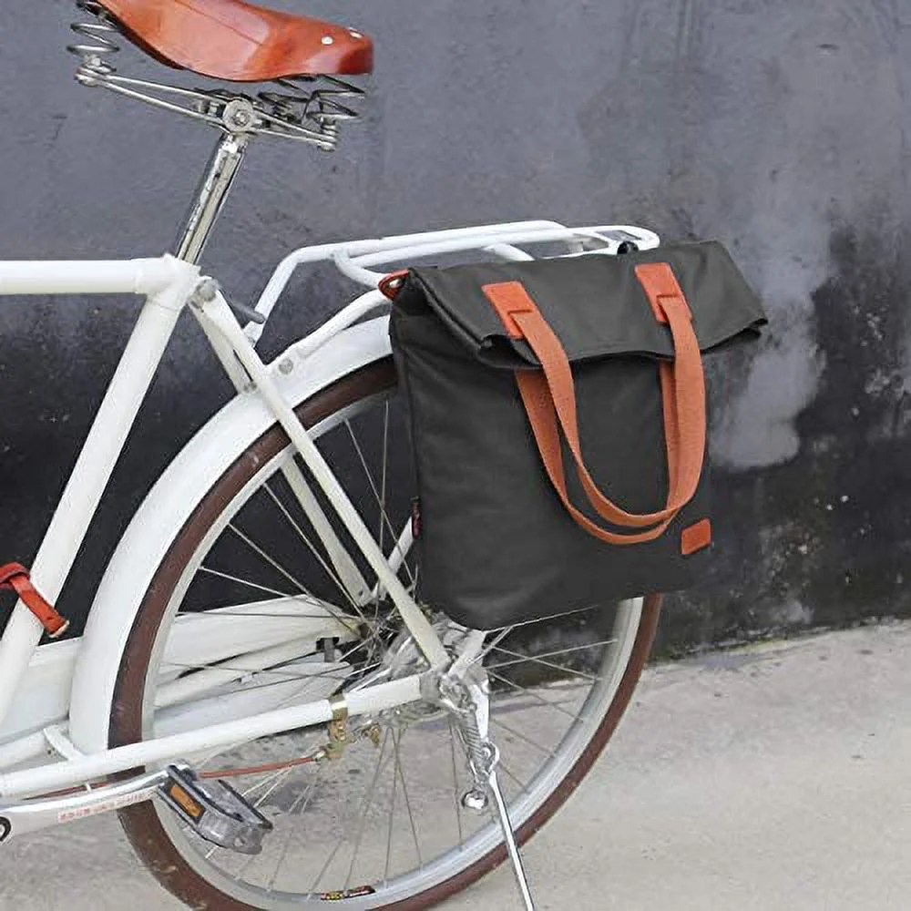 TOURBON Cycling Bicycle Pannier Waxed Canvas Waterproof Clip-On Quick-Release Bike Bag Shoulder Tote Bag for Women