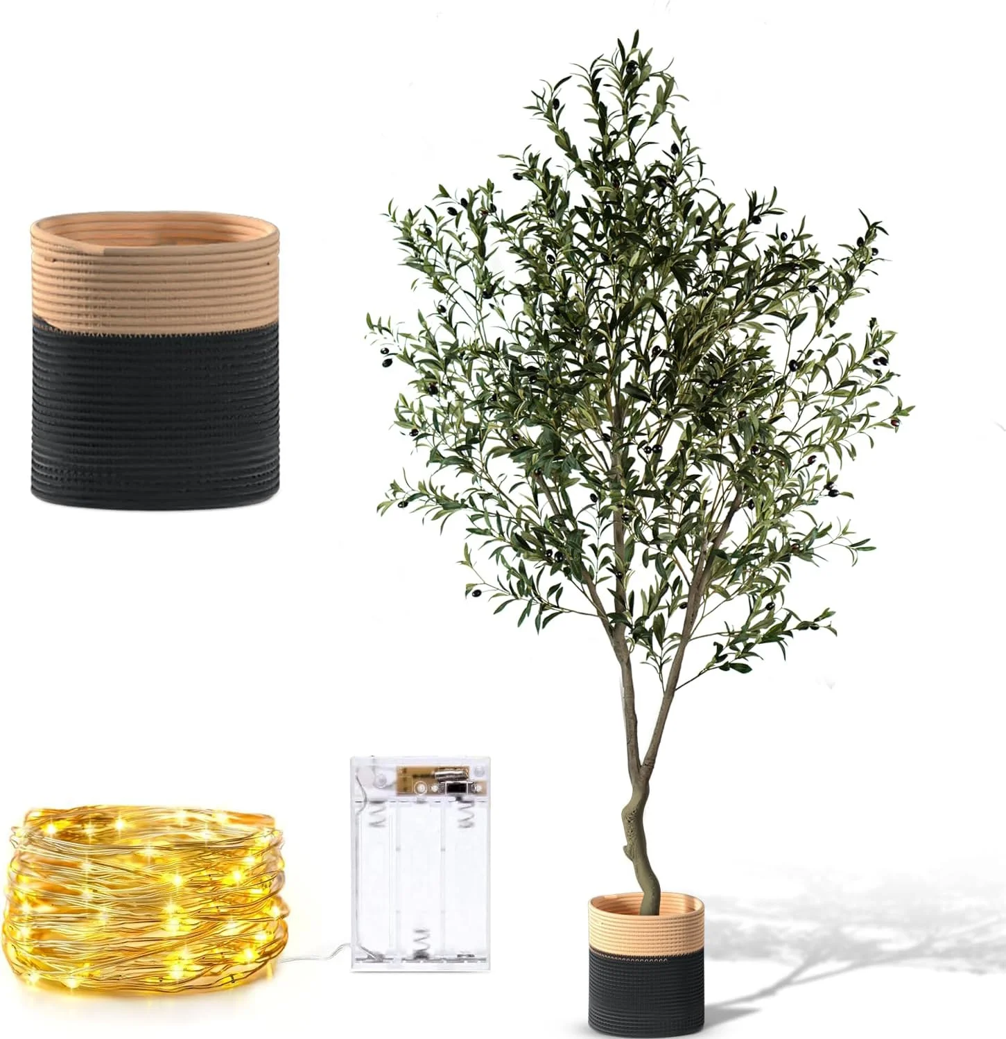 Olive Trees Artificial Indoor - 7ft (2400 Leaves) Artificial Tree Faux Olive Tree Green Decor – Realistic Natural Looking Fake Trees Ideal for Bedroom Decor, Living Room, Home Decorations