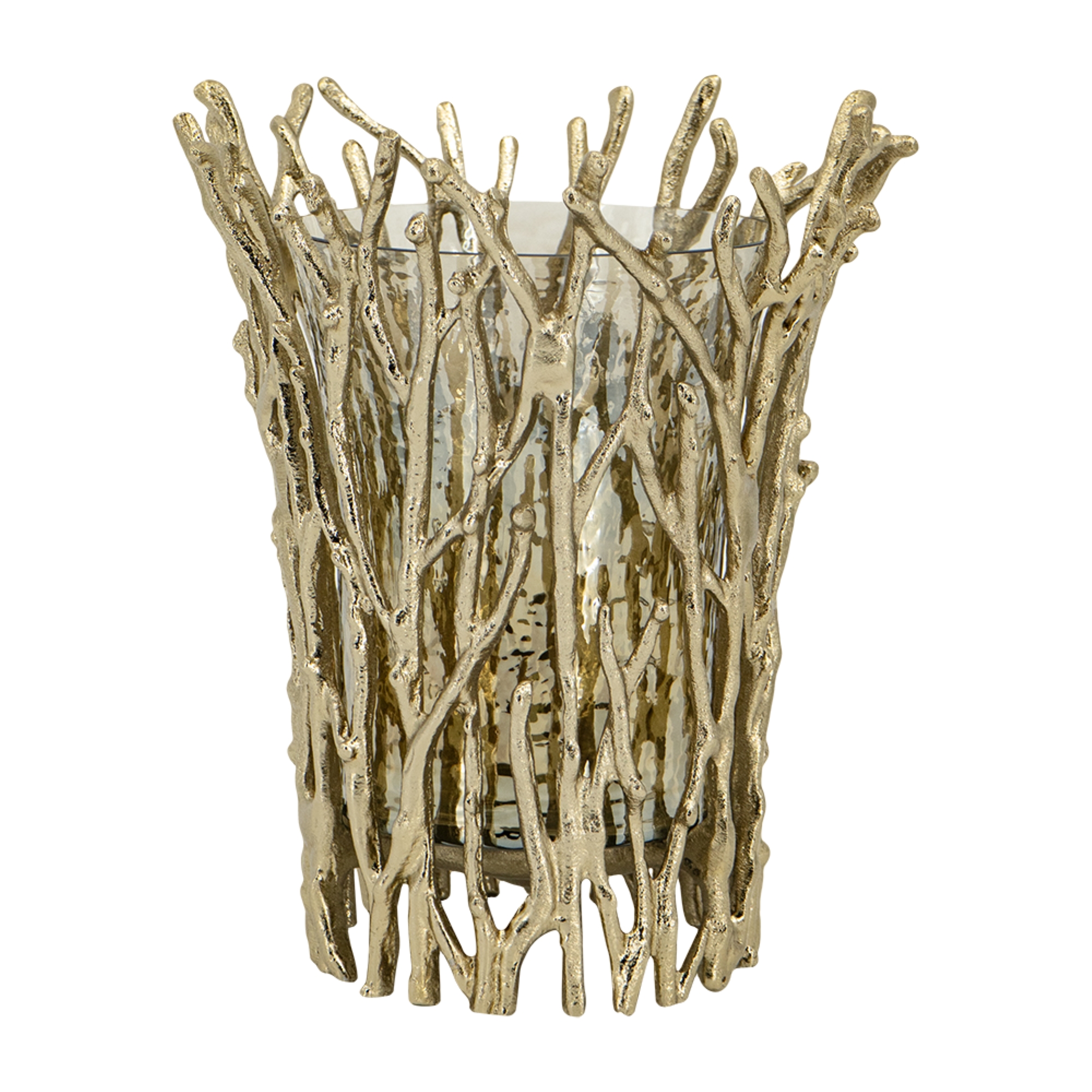 CC Home Furnishings Large Glass Candle Holder with Aluminum Branch - 12.5