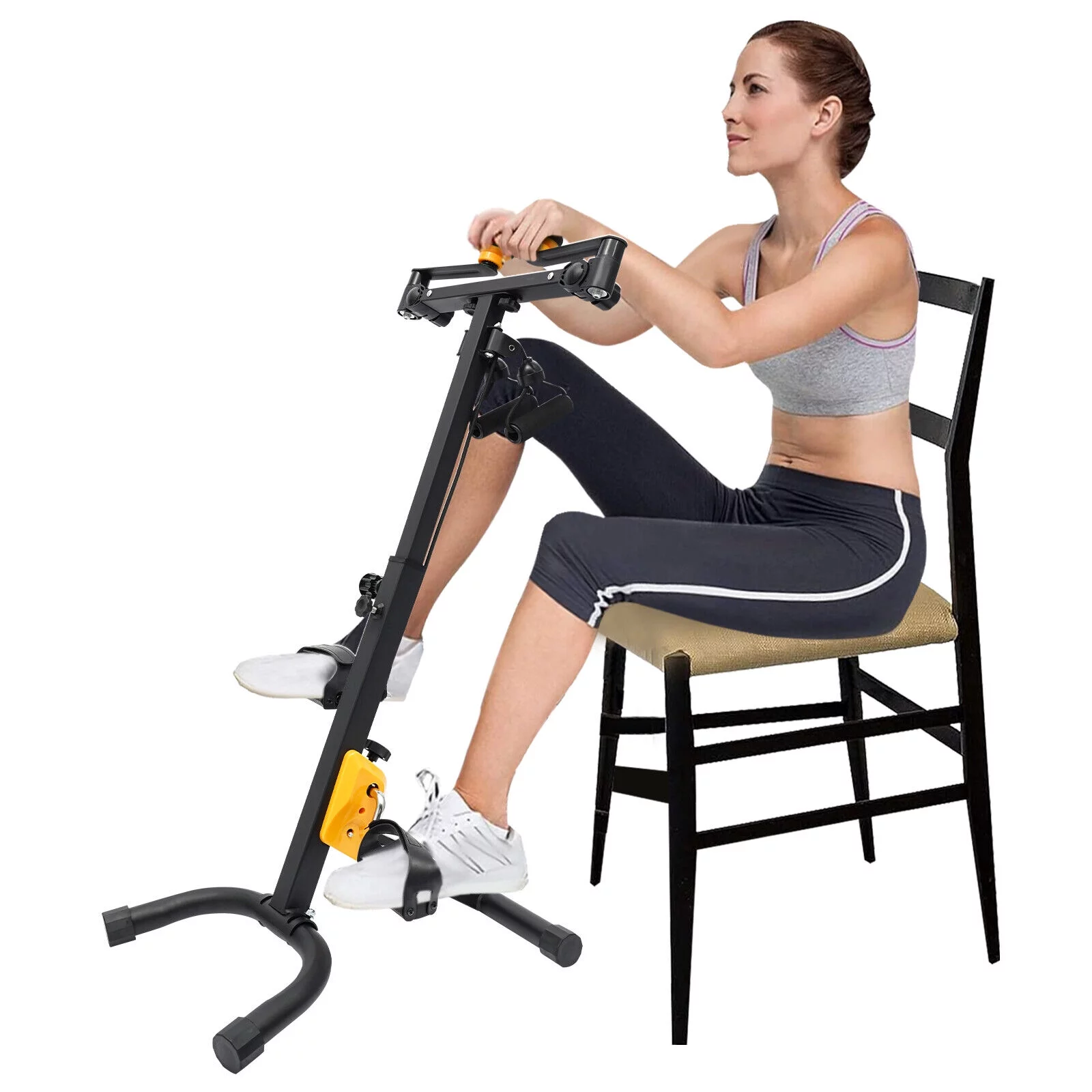Black Foldable Pedal Exerciser Bike, 8 Gear 40-28.5in Height Adjustable Full Body Floor Standing Exercise Bike Load Capacity 120kg/264.55 lbs for Home Gym