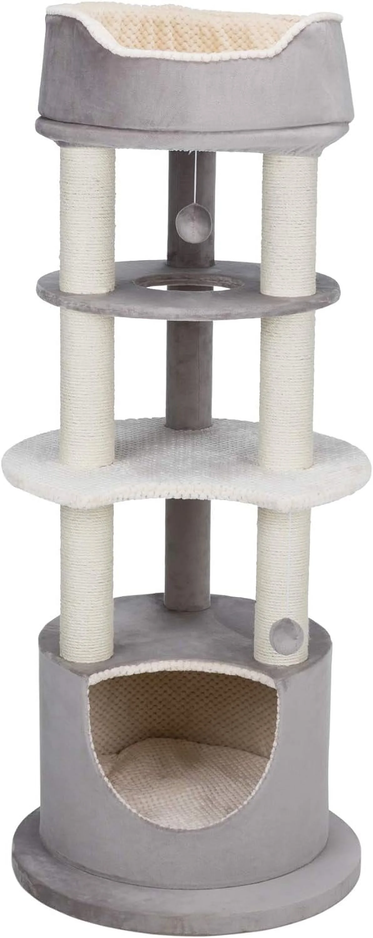 Lavinia 54-In Cat Tower, Jute Scratching Posts, Plush-Covered Cat Tree, Condo, Platforms, Dangling Cat Toy, Gray