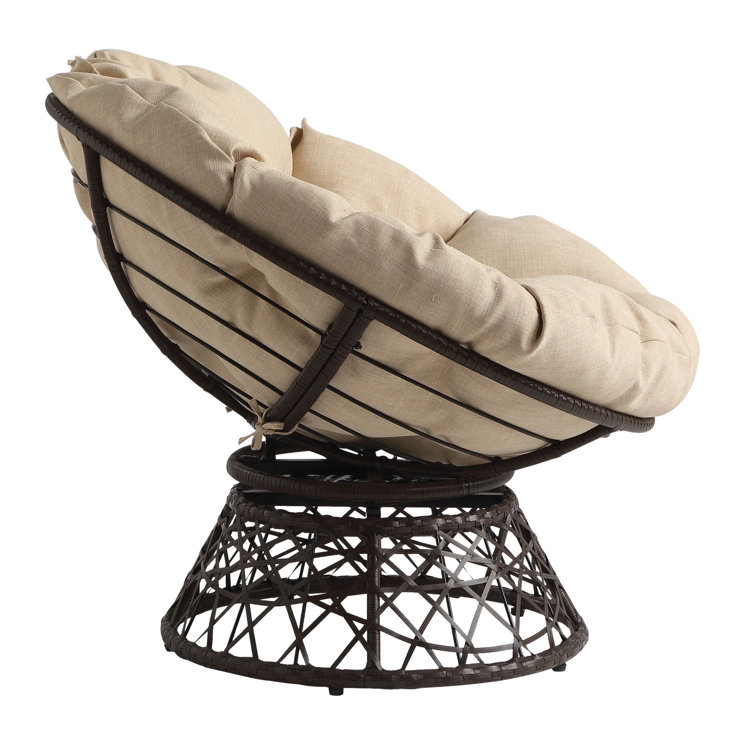 OSP Home Furnishings Papasan Chair with Cream Round Pillow Cushion and Brown Wicker Weave