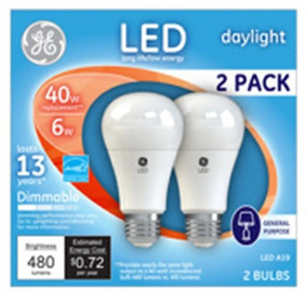 Ge Lighting 67590 6 Watt E26 A19 Daylight Led Dimmable Light Bulb 2 Pack