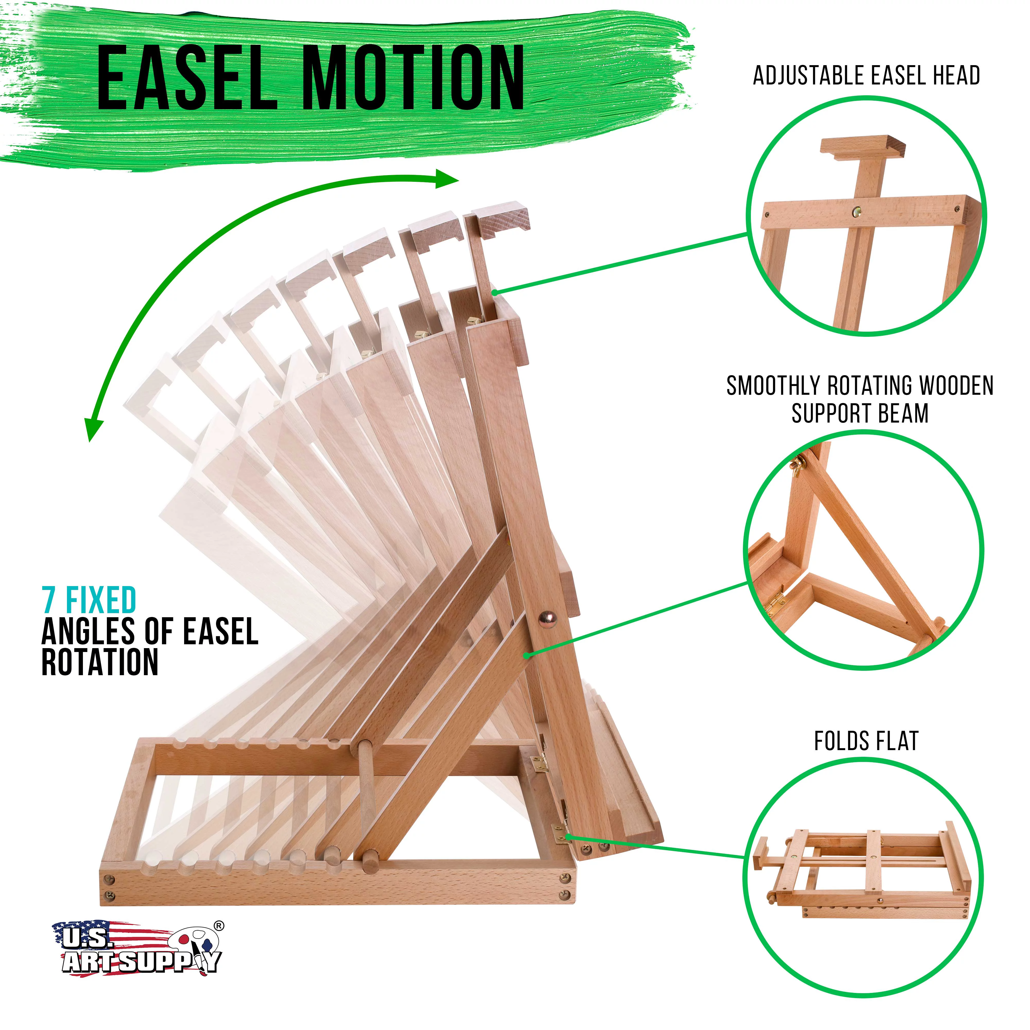 U.S. Art Supply Venice Heavy Duty Tabletop Wooden H-Frame Studio Easel - Artists Adjustable Beechwood, Holds 23