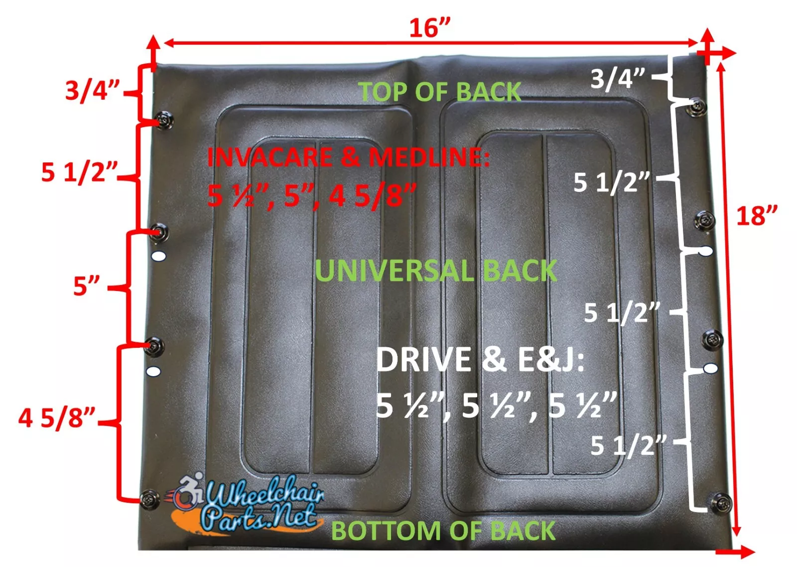 16x18 Universal BACK Vinyl Upholstery For Wheelchairs. Fits on Invacare, Drive, E&J & Medline