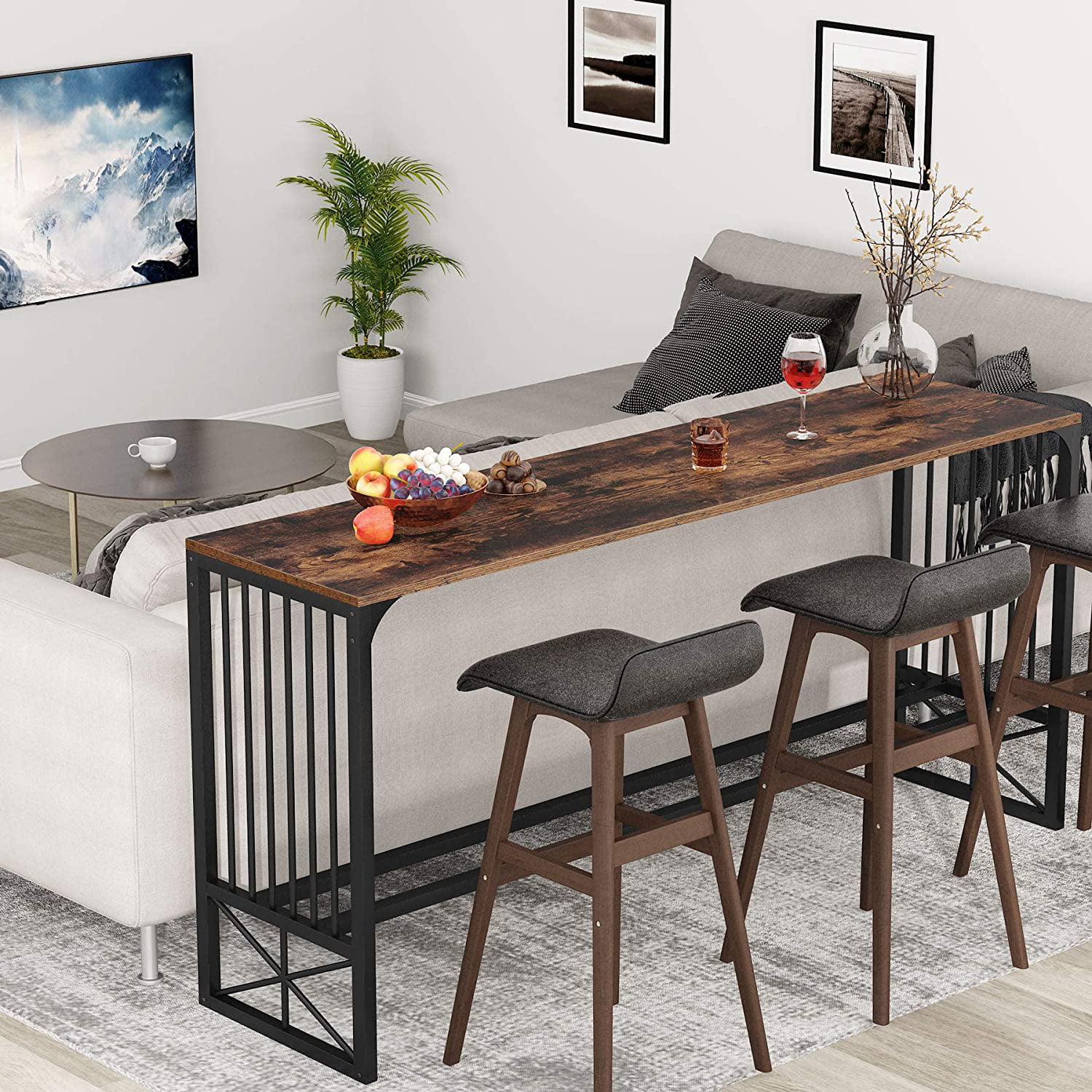 Extra Long Console Table Behind Sofa Couch, 70.9 inch Narrow Entryway Hallway Table Rustic Industrial Sofa Pub Table for Living Room