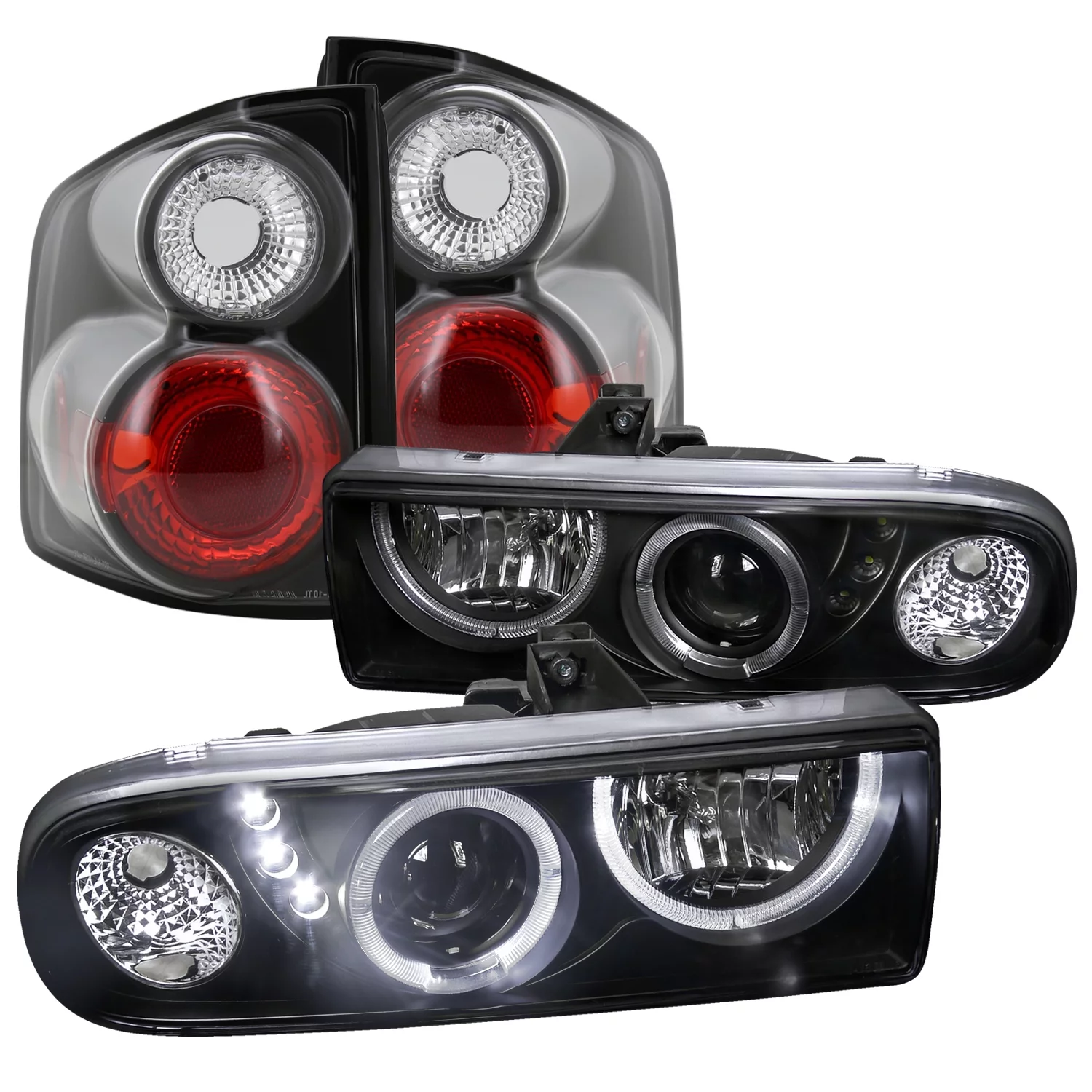Spec-D Tuning Halo Black Projector Headlights + Black LED Fog Lamps Compatible with Chevy S10 LS ZR2 Pick Up Left + Right Pair Headlamps Assembly