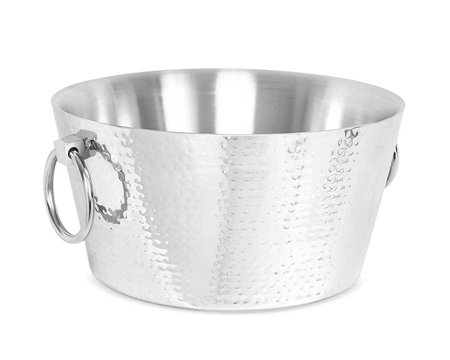 Hammered Double Wall Round Beverage Tub - 3 Gallons Stainless Steel - Ice Bucket - Metal Drink Cooler - House Party - Handles Small Container