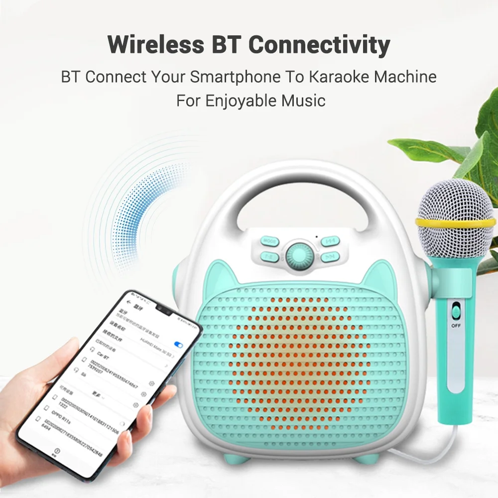 Eccomum Karaoke Machine Rechargeable Portable Karaoke Speaker with Microphone BT/Memory Card/USB Connectivity Lights for Boys Girls