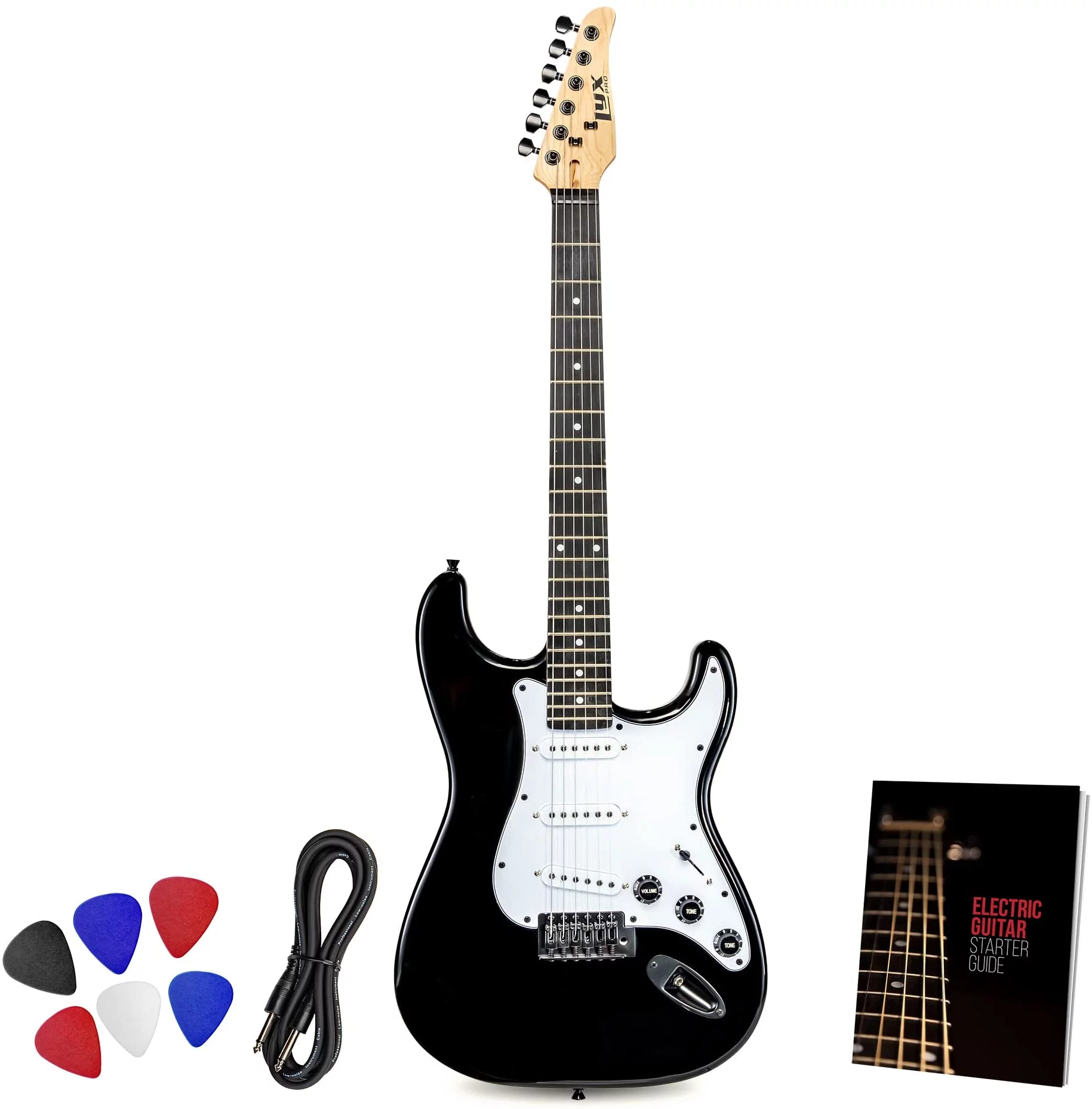 LyxPro CS 39” Beginner Electric Guitar & Electric Guitar Accessories, Black