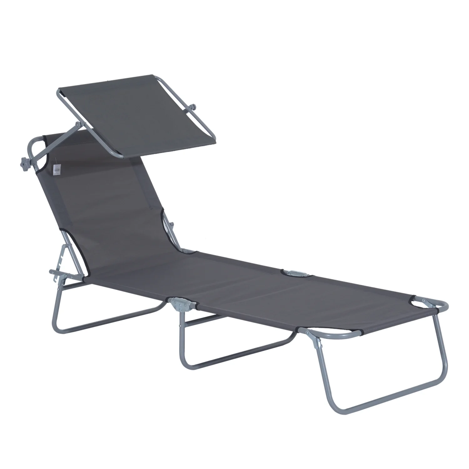 JHOOTUUO Outdoor Lounge Chair  Adjustable Folding Chaise Lounge  Tanning Chair with Sun Shade for Beach  Camping  Hiking  Backyard  Gray