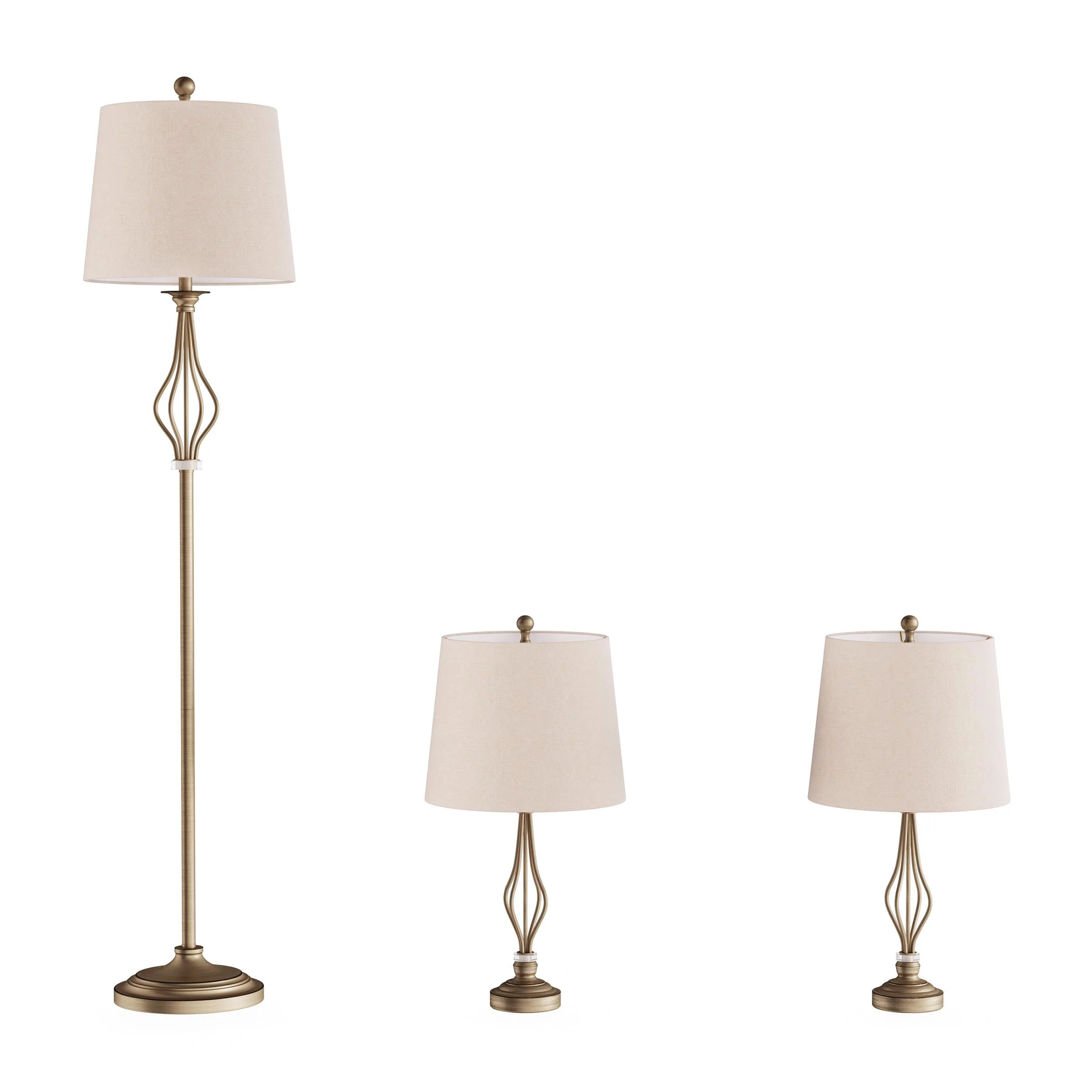Lavish Home Table and Floor Lamps Set of 3 Matching Curved Openwork Steel Lighting