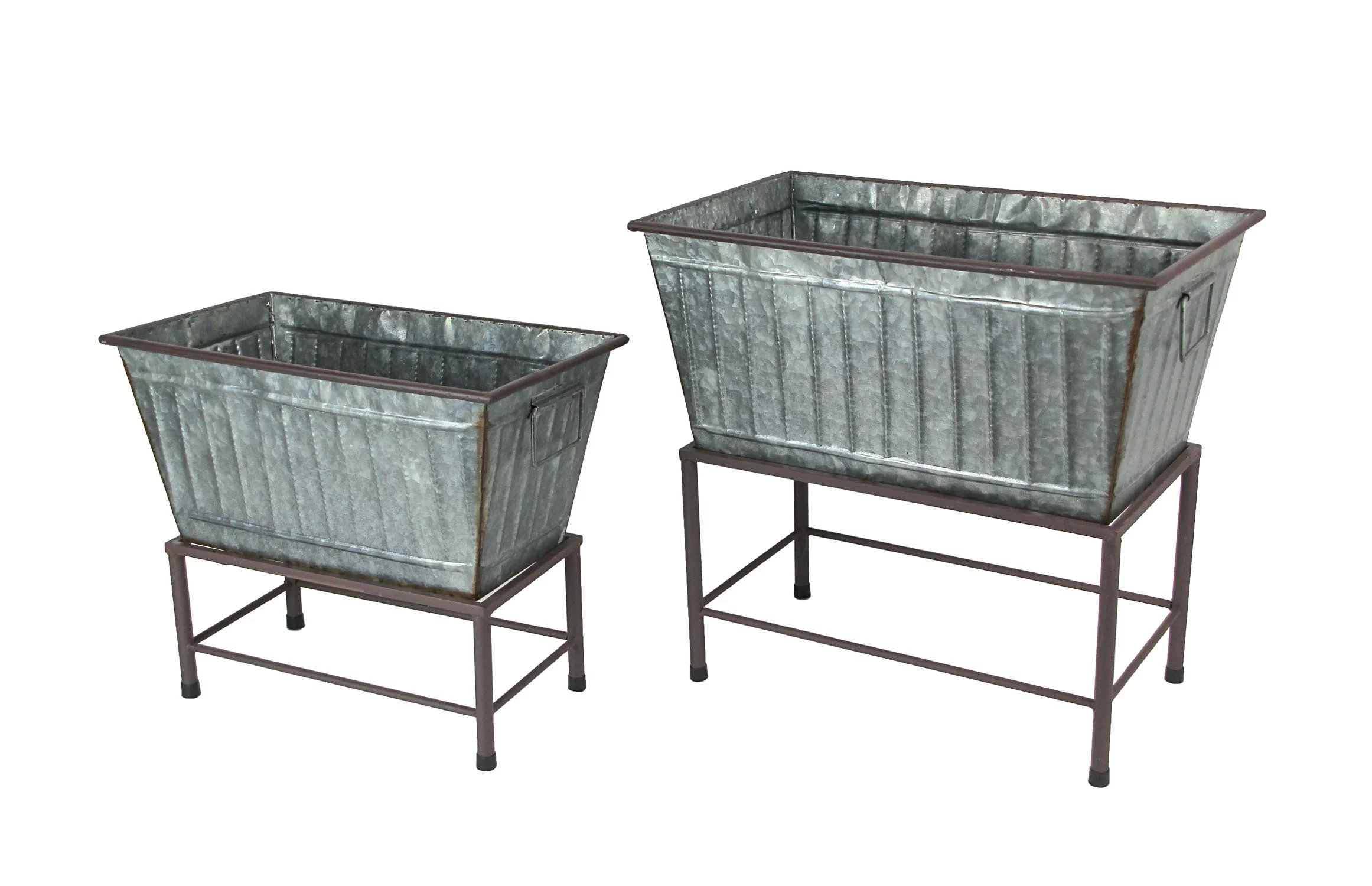 A&B Home Zeckos Galvanized Gray Metal Rectangle Tub Planters on Stand Set of 2
