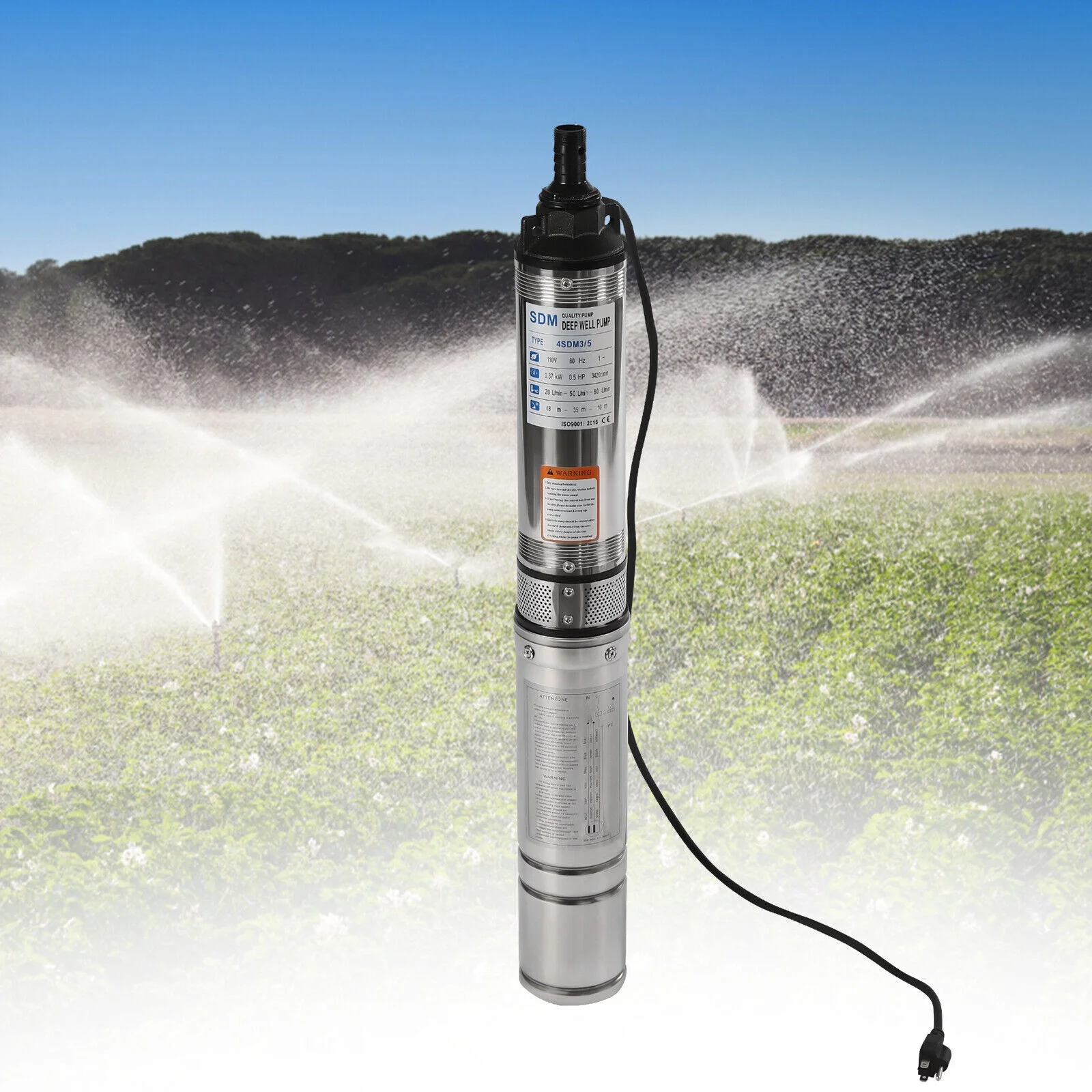 ZhdnBhnos 110V 370W Electric Powered Deep Well Pump 1/2HP 16GPM Submersible Pump Stainless Steel Water Pump