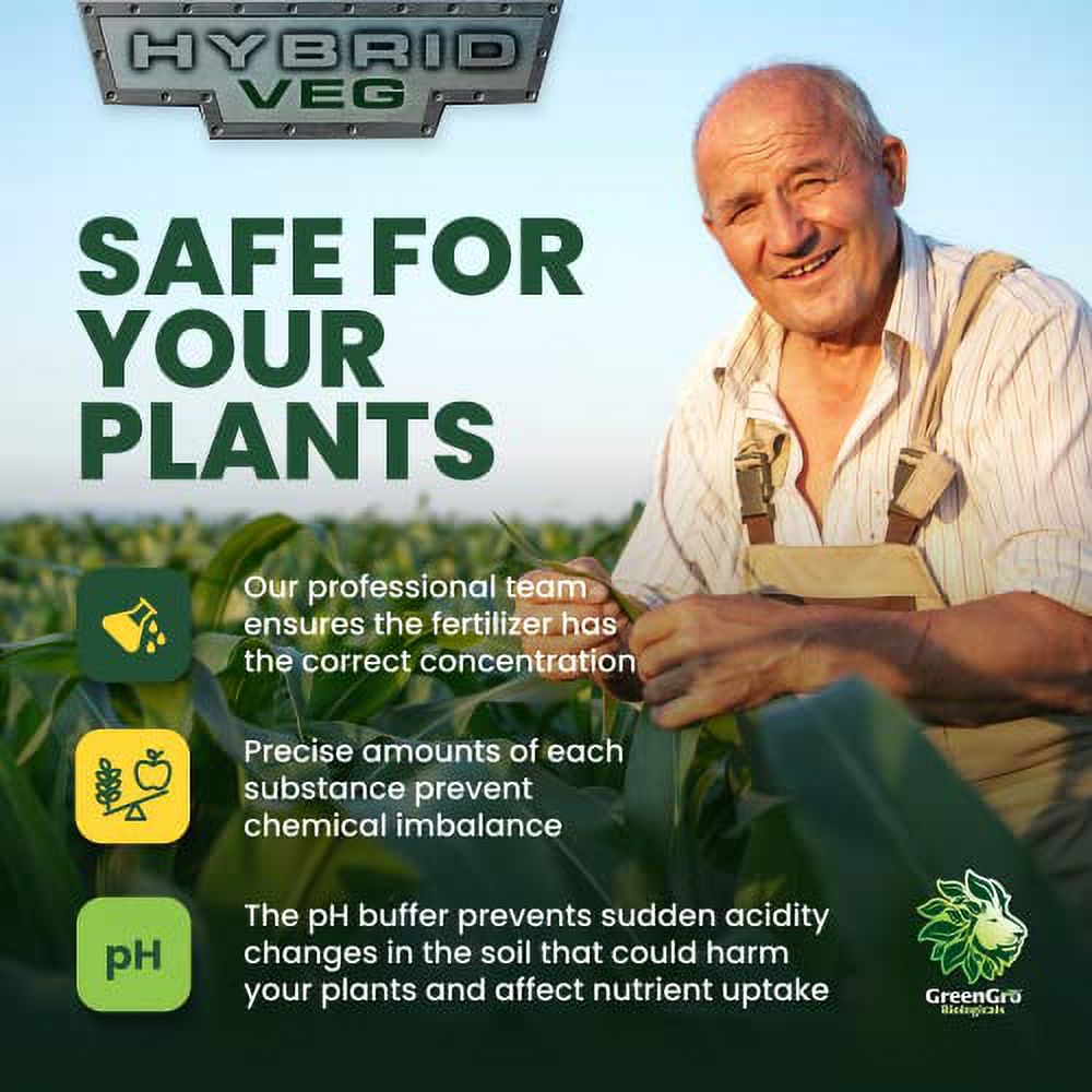 GreenGro Hybrid Veg, Water-Soluble Fertilizer for Plants, Highly Concentrated Liquid Plant Food for Indoor & Outdoor Gardens 12-12-12 6lb
