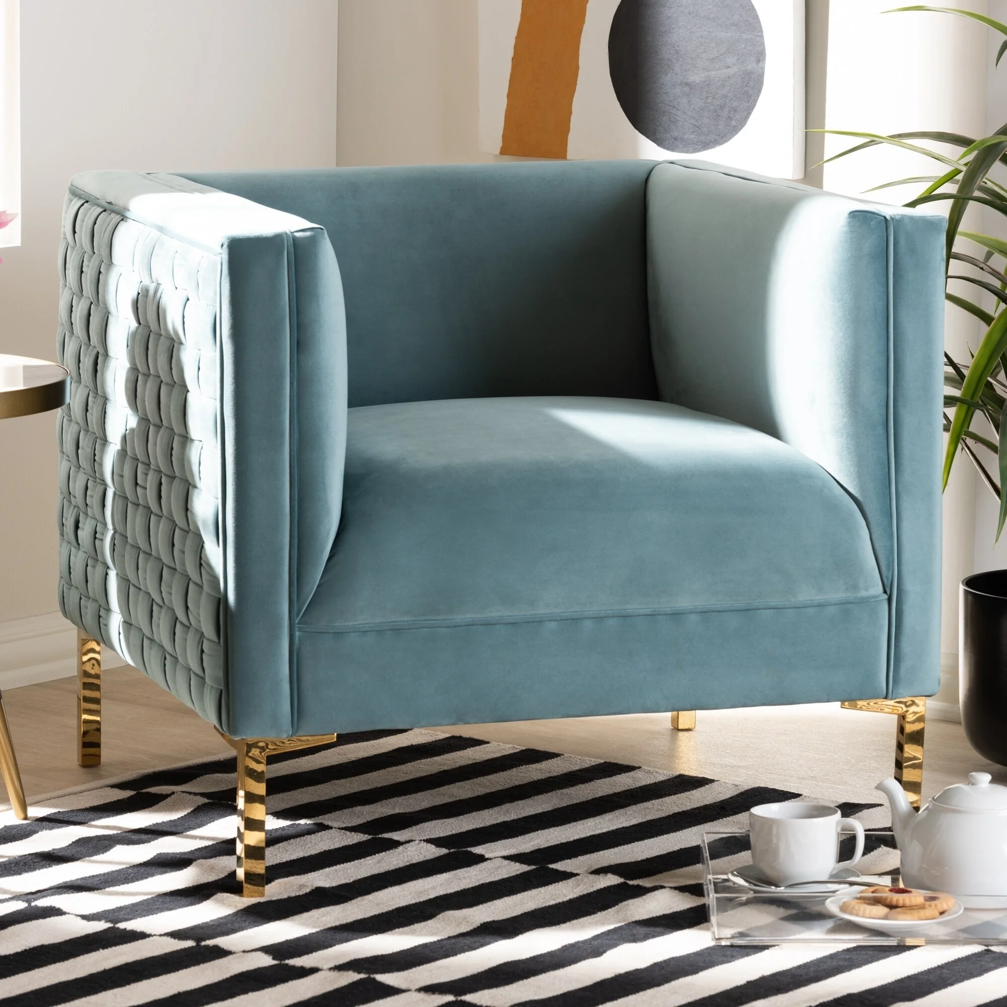 Baxton Studio Glamorous Fabric Armchair Light Blue