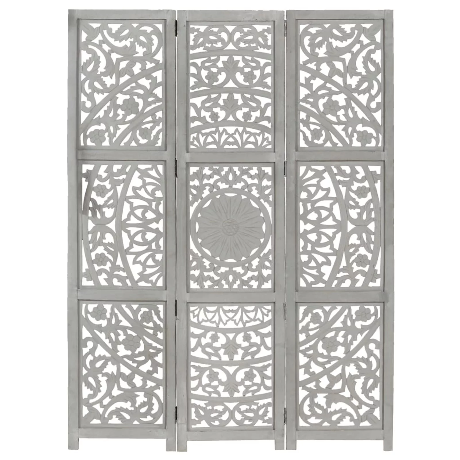 Hand carved 3-Panel Room Divider Gray 47.2