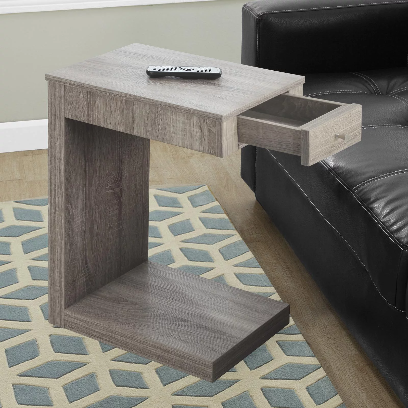 Accent Table C-shaped End Side Snack Living Room Bedroom Laminate Brown