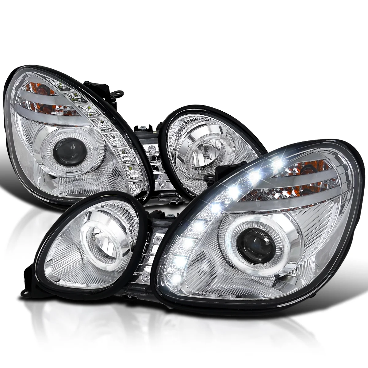Spec-D Tuning LED Halo Chrome Projector Headlights Compatible with 1998-2005 Lexus GS300, 2001-2005 Lexus GS430 Left + Right Pair Headlamps Assembly