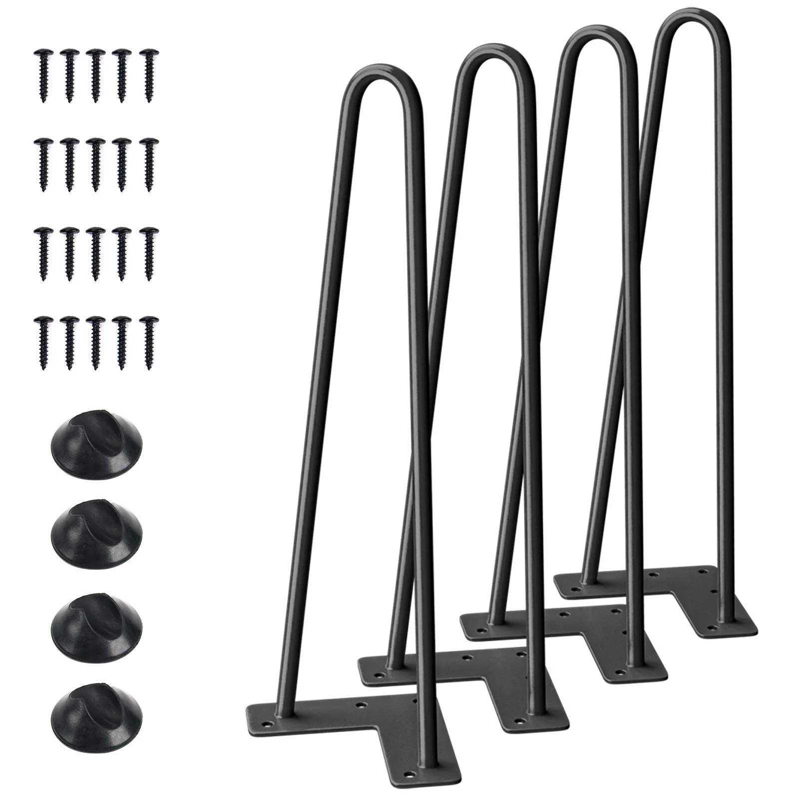 BiJun 16 Inch Hairpin Furniture Legs, Metal Home DIY Projects for Bedside Tables, Coffee Tables, Desks and More with Rubber Floor Protector Black 4 Pieces