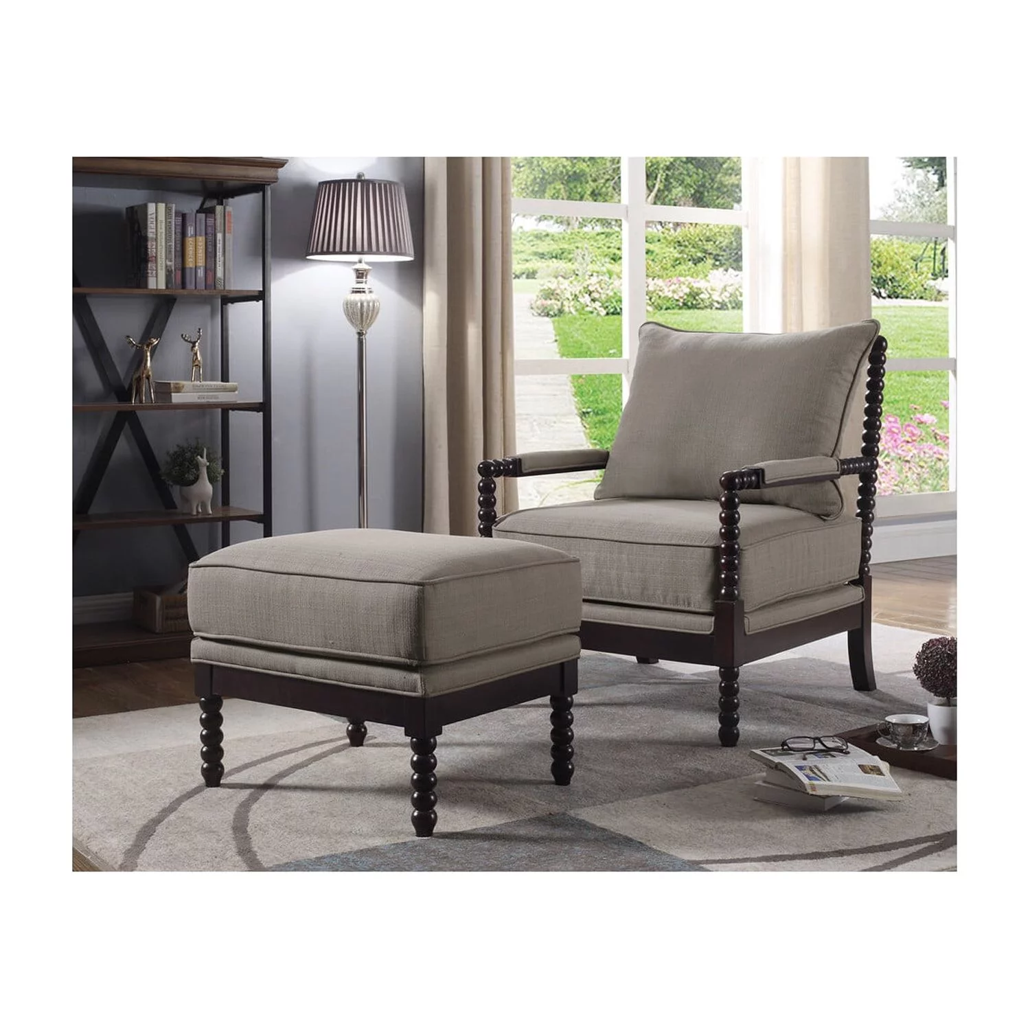 Best Master Furniture 2-Piece West Palm Living Room Accent Chair With Ottoman Set, Taupe/Espresso