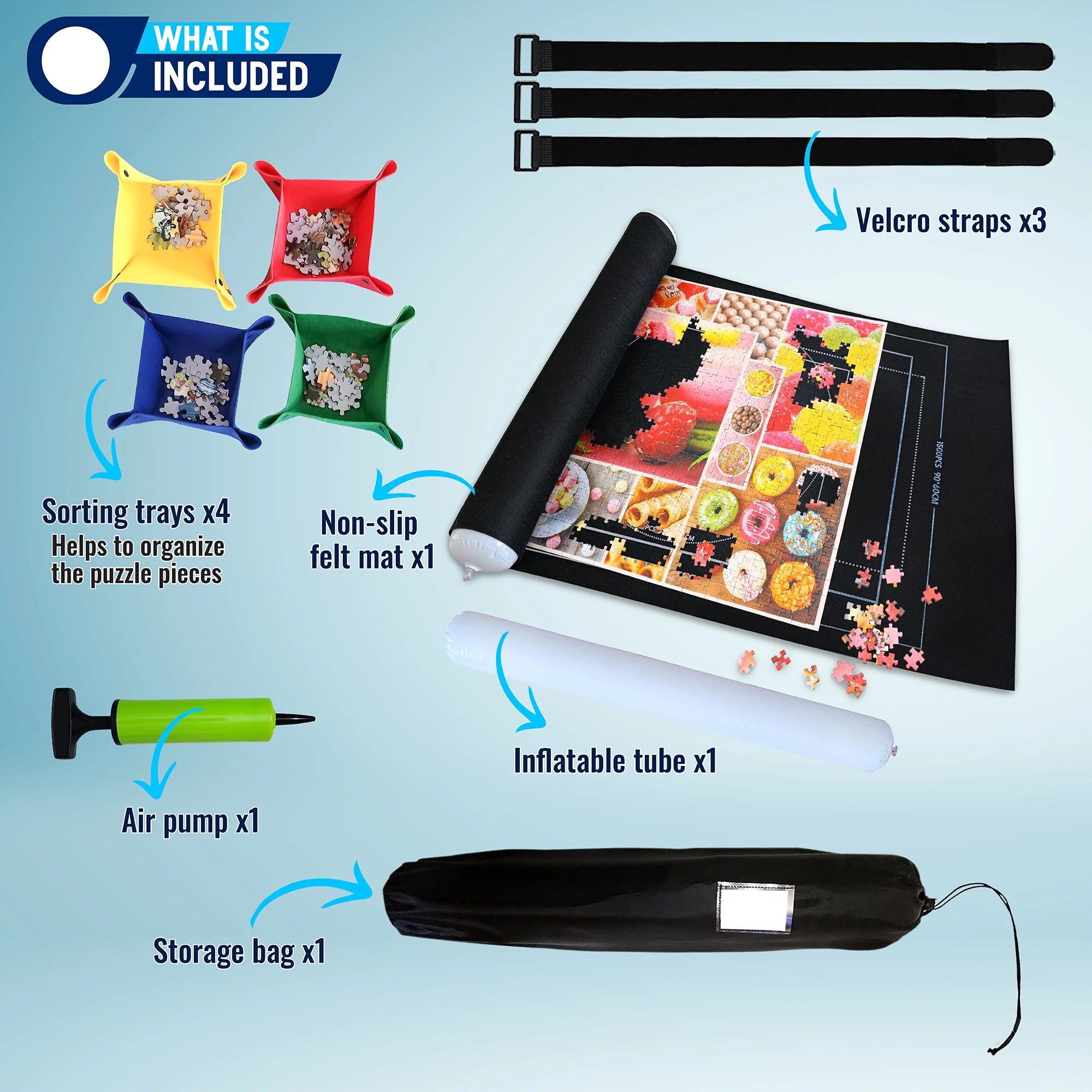 Jigsaw Puzzle Mat Roll Up Fits 500 1000 1500 Pieces Felt mat Puzzle Mats Stow and Go Puzzle Saver (Black)