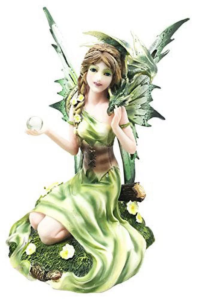 Beautiful Earth Gaia Fairy Goddess With Moss Jade Dragon Figurine Meadows of Fae Garden Collector Sculpture Statue