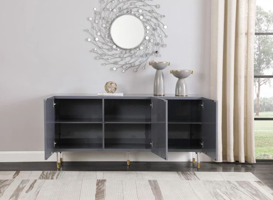 Grey Lacquer Sideboard/Buffet w/Acrylic Legs Meridian Furniture Starburst