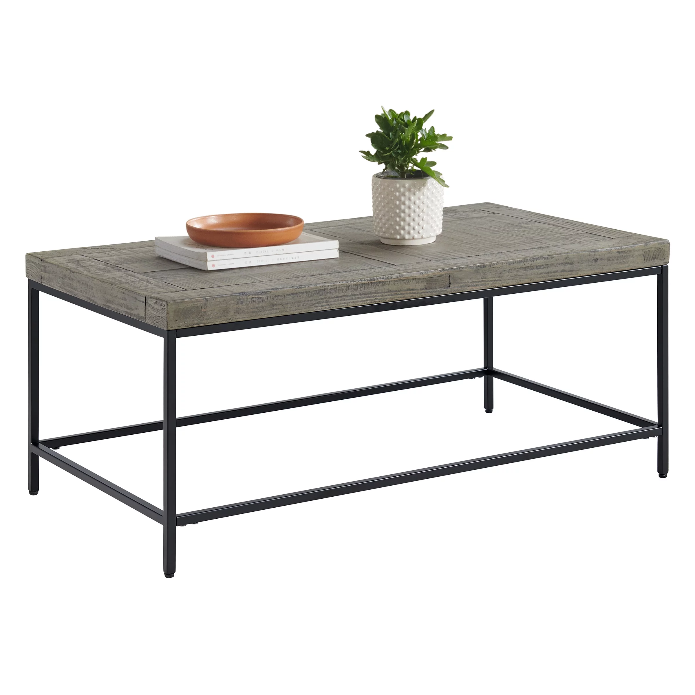 Lavish Home Industrial Coffee Table with Wood Top and Metal Base (Gray)