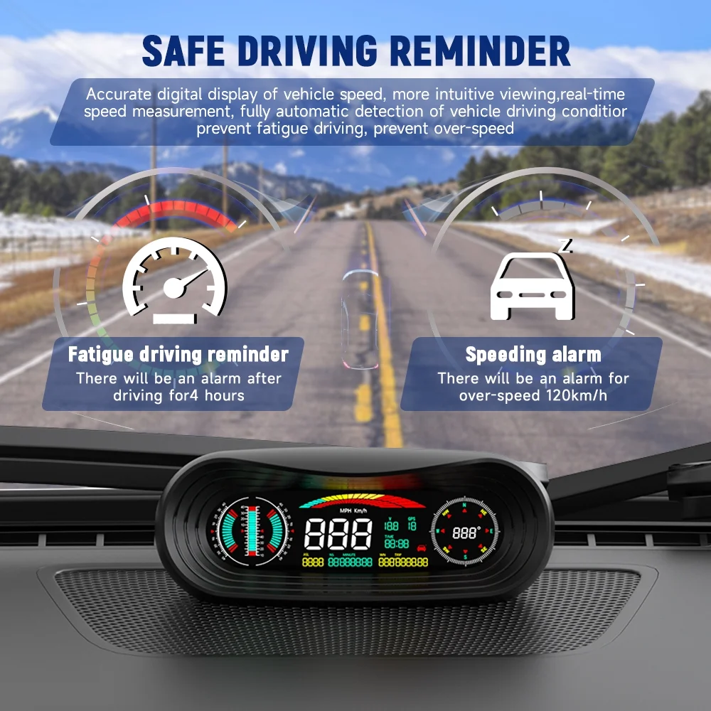 ANCEL P18 Car Digital GPS HUD Gauge Head Up Display Speedometer Turbo RPM Temp