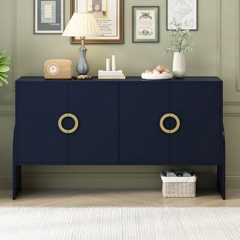 HBBOOMLIFE 61" Sideboard Buffet Cabinet with Four-Door Metal Handle Modern Accent Kitchen Console Table with Adjustable Shelves for Entryway Living Room Navy Blue