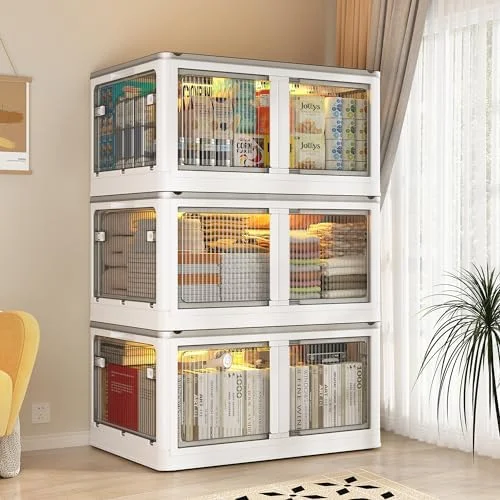 TQNLKGZ 90GAL  Bins with Lids Stackable  Bins with Wheels Large Plastic  Bins with Lid Collapsible  Bins for Closet Organizers  Containers Box for Bedroom Office 3PC