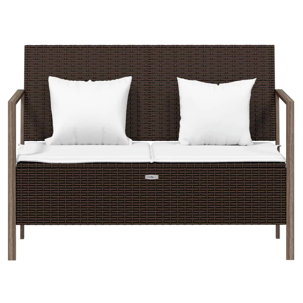Anself 2-Seater Patio Bench with Cushions Brown Poly Rattan