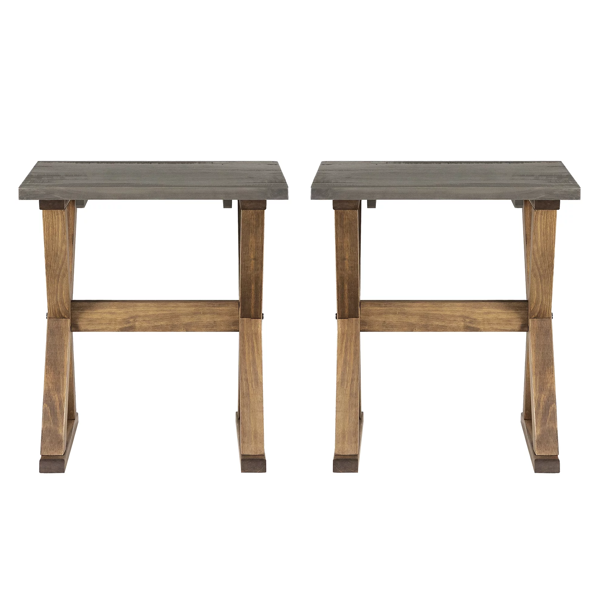 Walker Edison Rustic Farmhouse Distressed Wood Side Table, Set of 2, Grey/Brown
