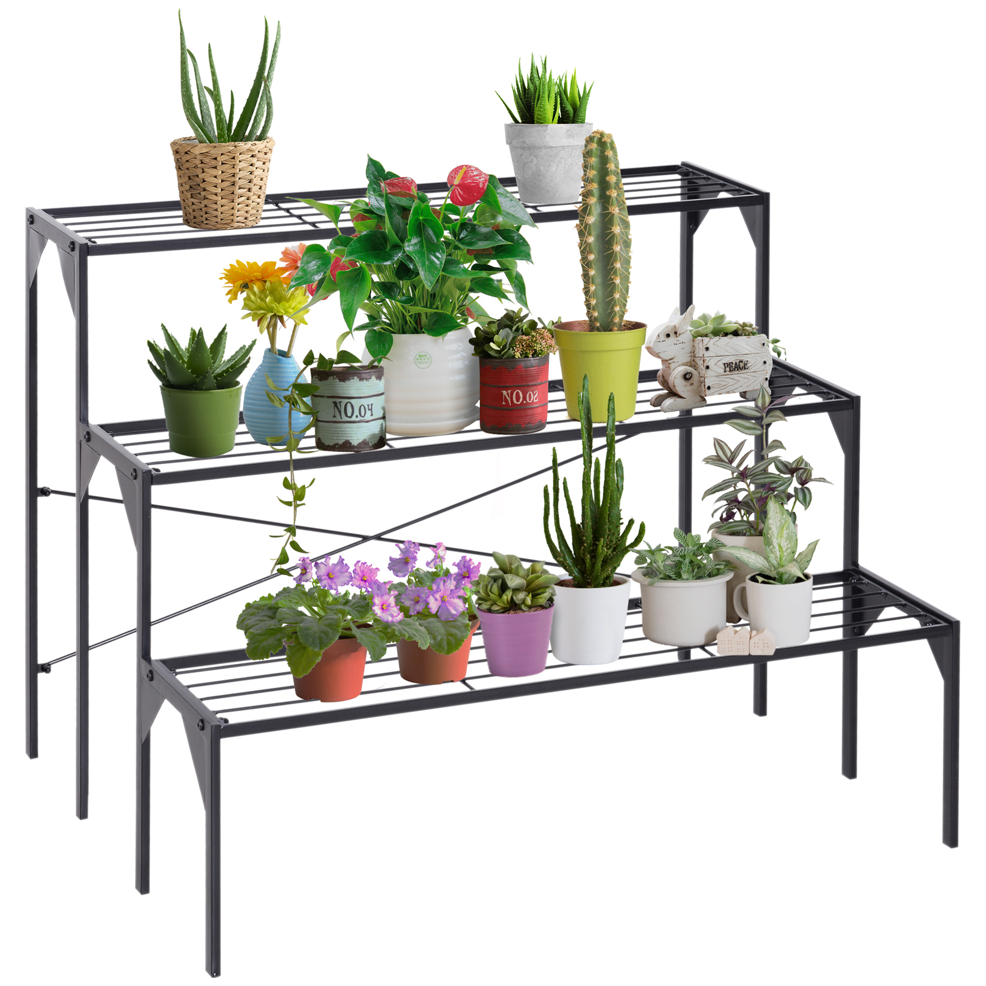 Outsunny Outdoor Plant Stand, 3 Tier Flower Stand, Metal Plant Shelf for Indoor Home & Outdoor Patio Balcony Yard Use