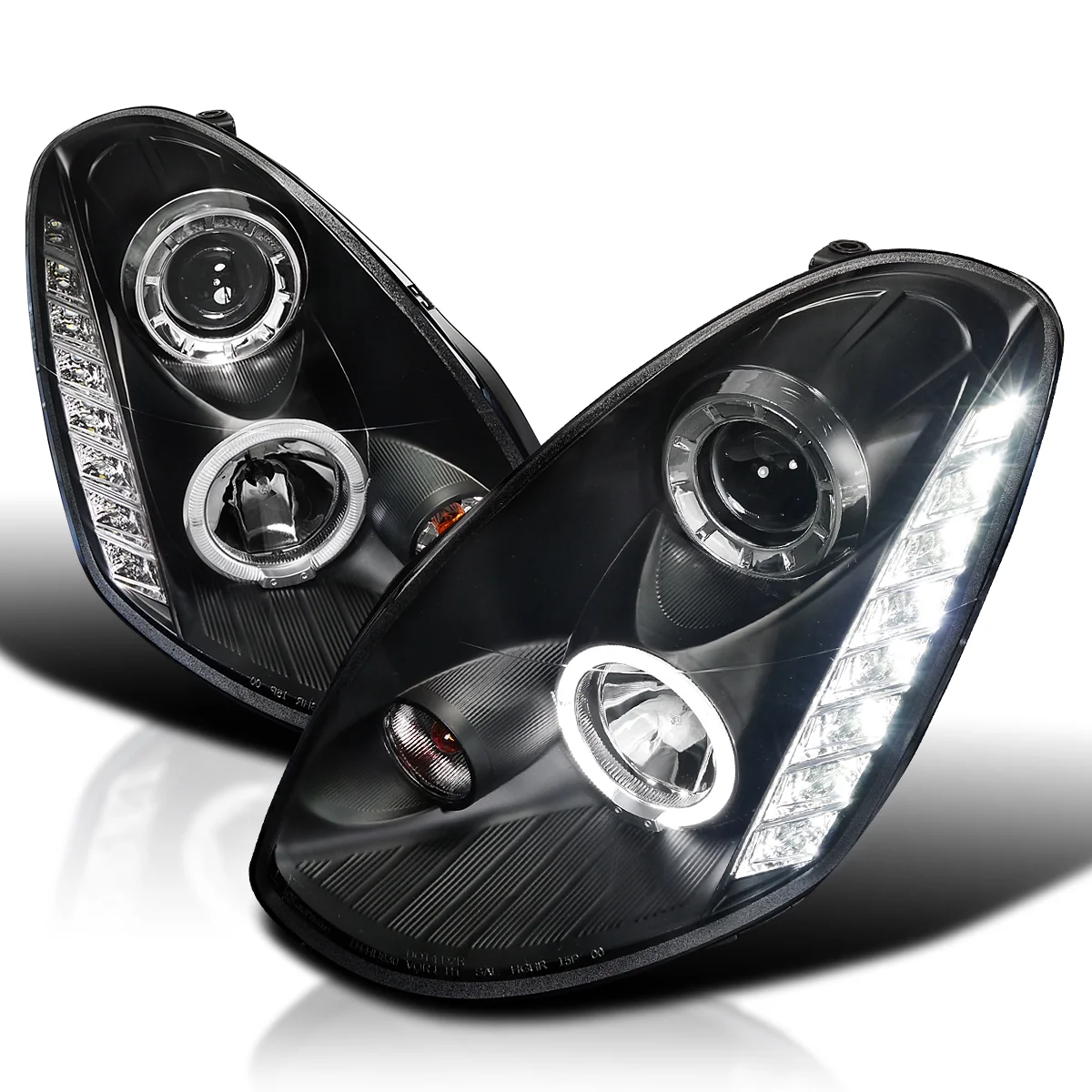 Spec-D Tuning Halo LED Black Projector Headlights Signal Lamps Compatible with 2005-2006 Infiniti G35 4Dr Sedan, Left + Right Pair Headlamps Assembly