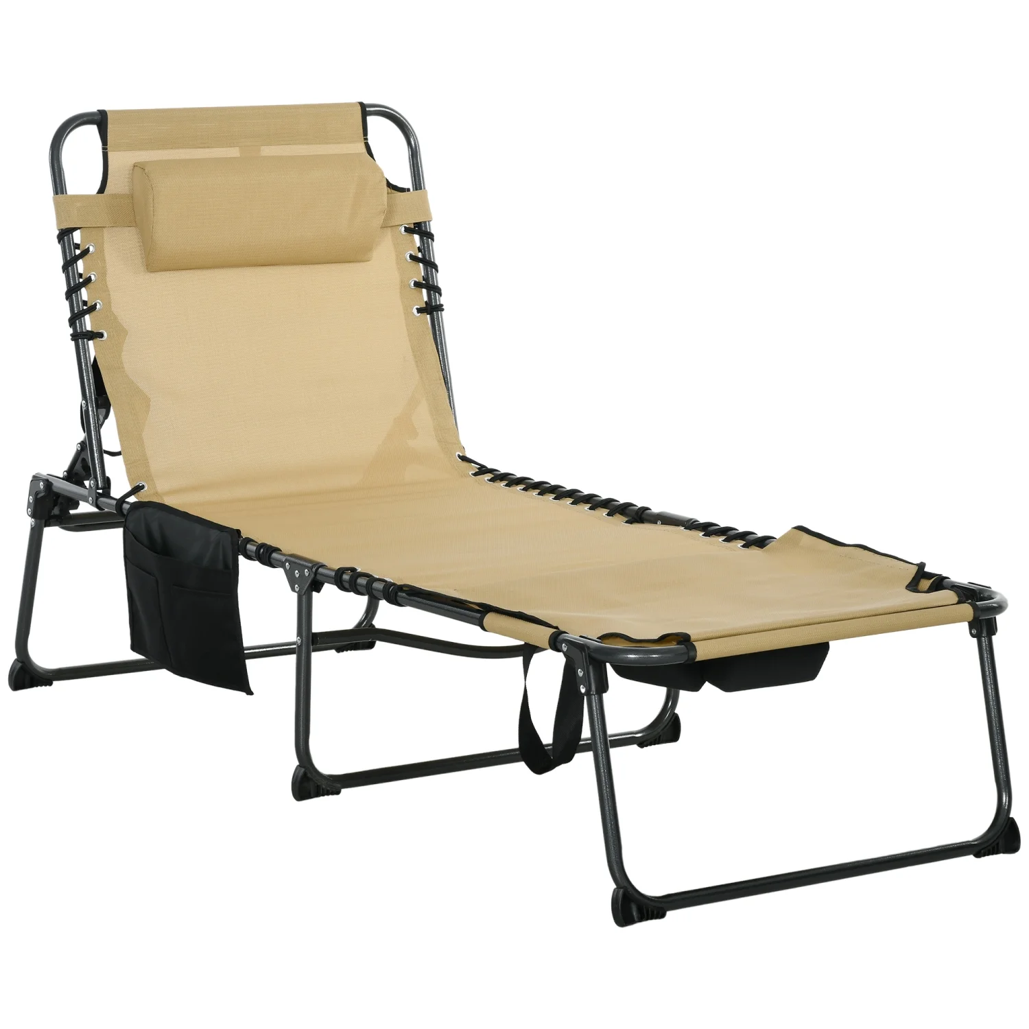 YLtoohoom Folding Chaise Lounge with 5-level Reclining Back  Outdoor Tanning Chair with Reading Face Hole  Outdoor Lounge Chair with Side Pocket & Headrest for Beach  Yard  Patio  Beige