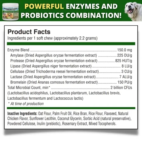 Probiotics for Dogs - Digestive Health, Gut Flora, Bowel Support, Immune System Support - Soft Chews Supplement for Dogs 120 ct, Made in USA